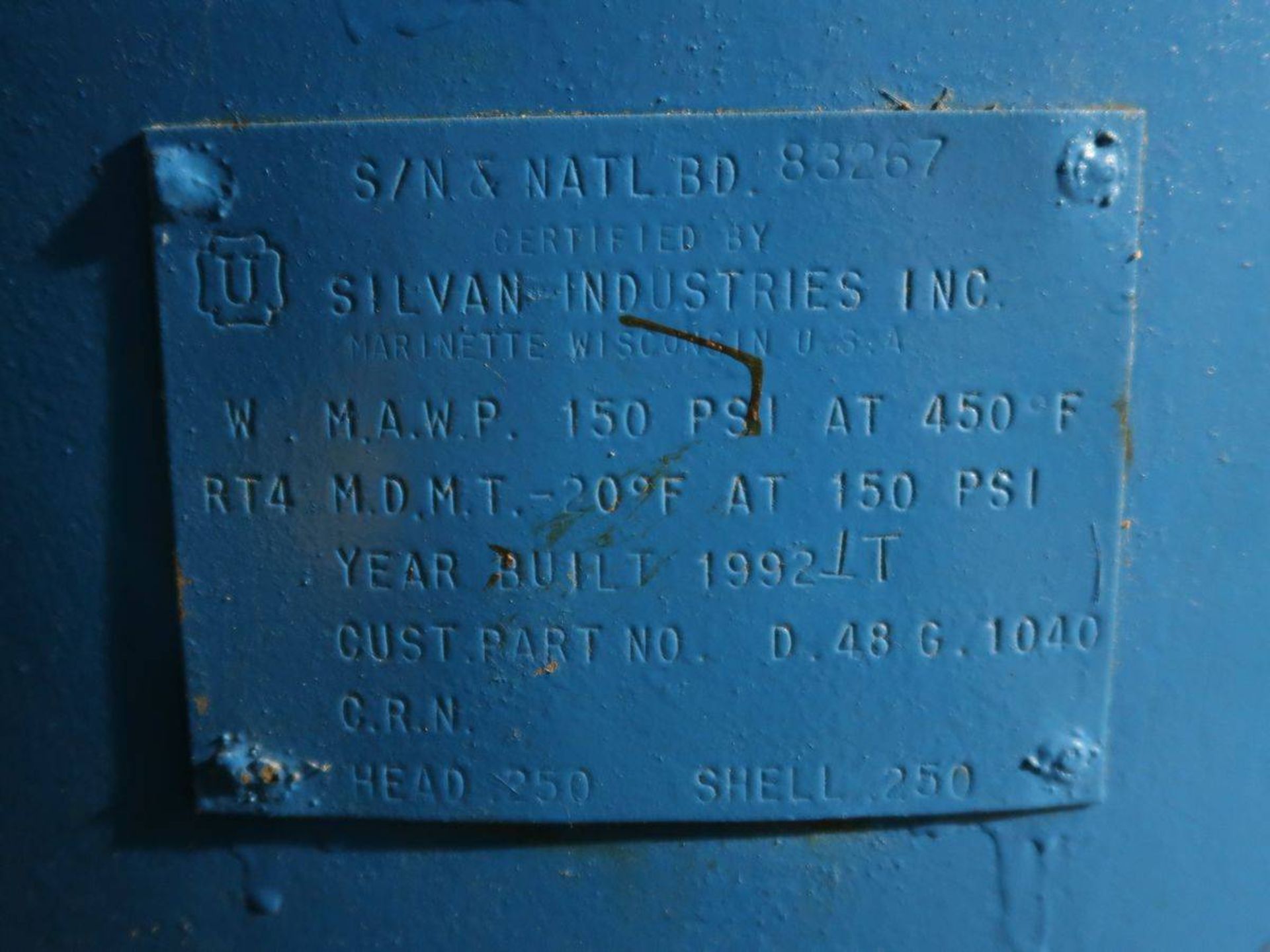 Silvan Industries 1040 Gallon Vertical Air Receiving Tank - Image 2 of 2