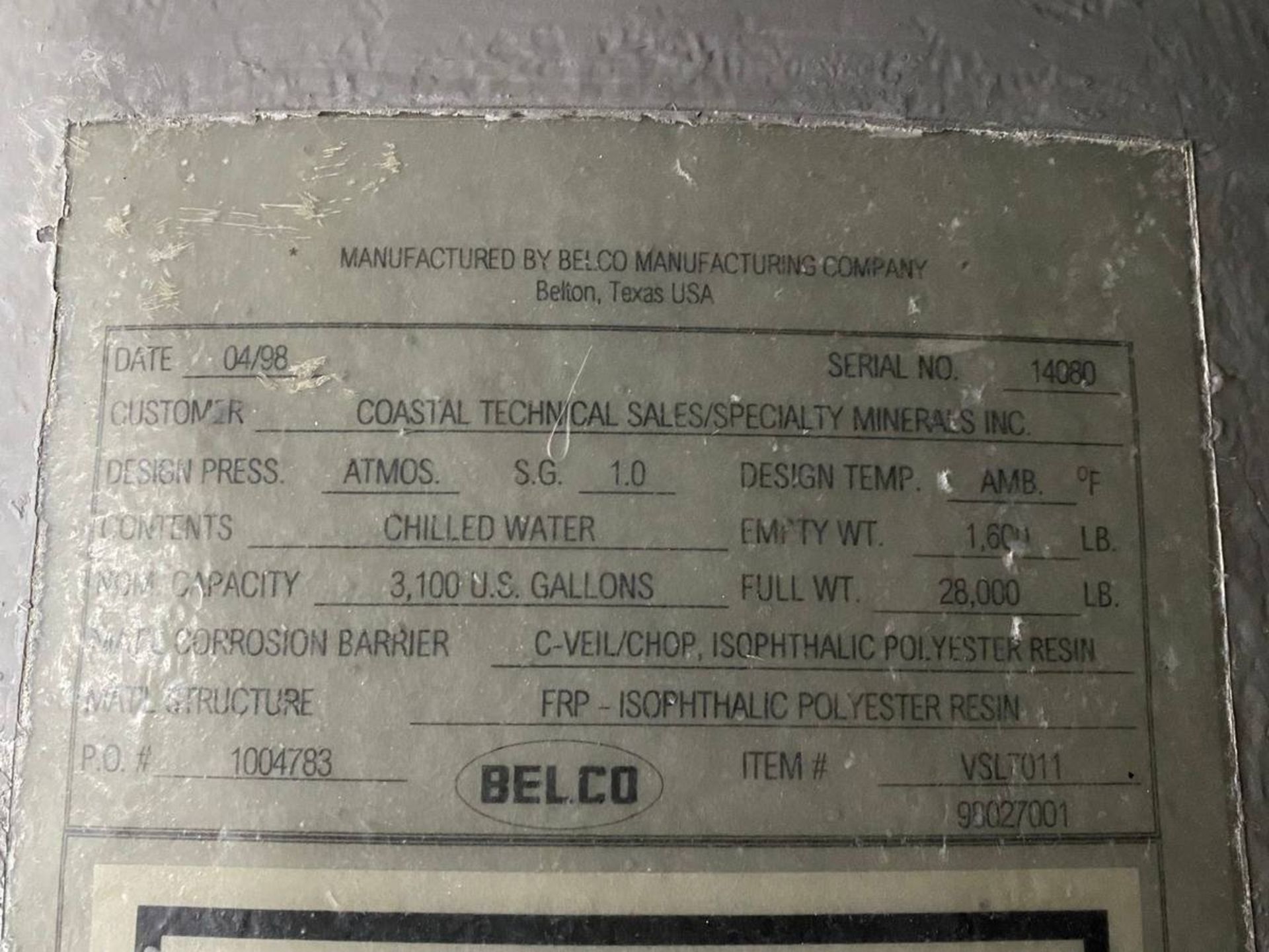 Belco 3100 Gallon Fiberglass Cooling Water Tank - Image 2 of 2