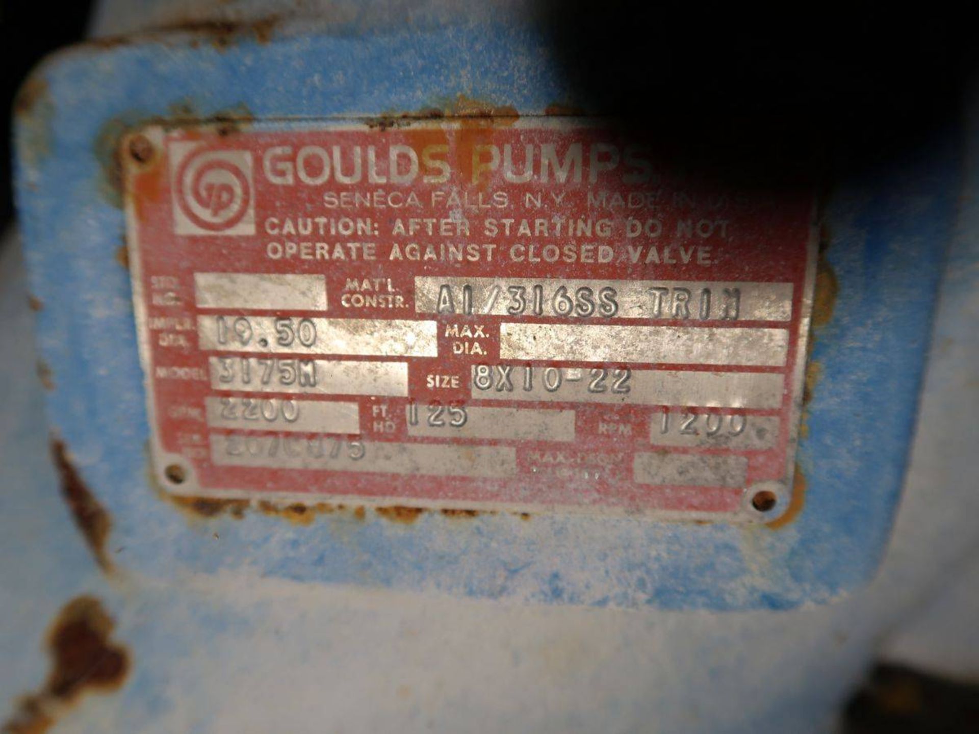 Goulds 3175LT 8 x 10-22 Uniflow Cleaner Feed Centrifugal Pump - Image 3 of 4