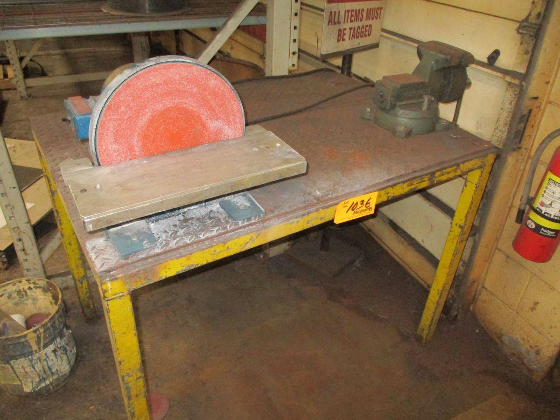 35" x 48" x 37" H Steel Table with Vise & Sander