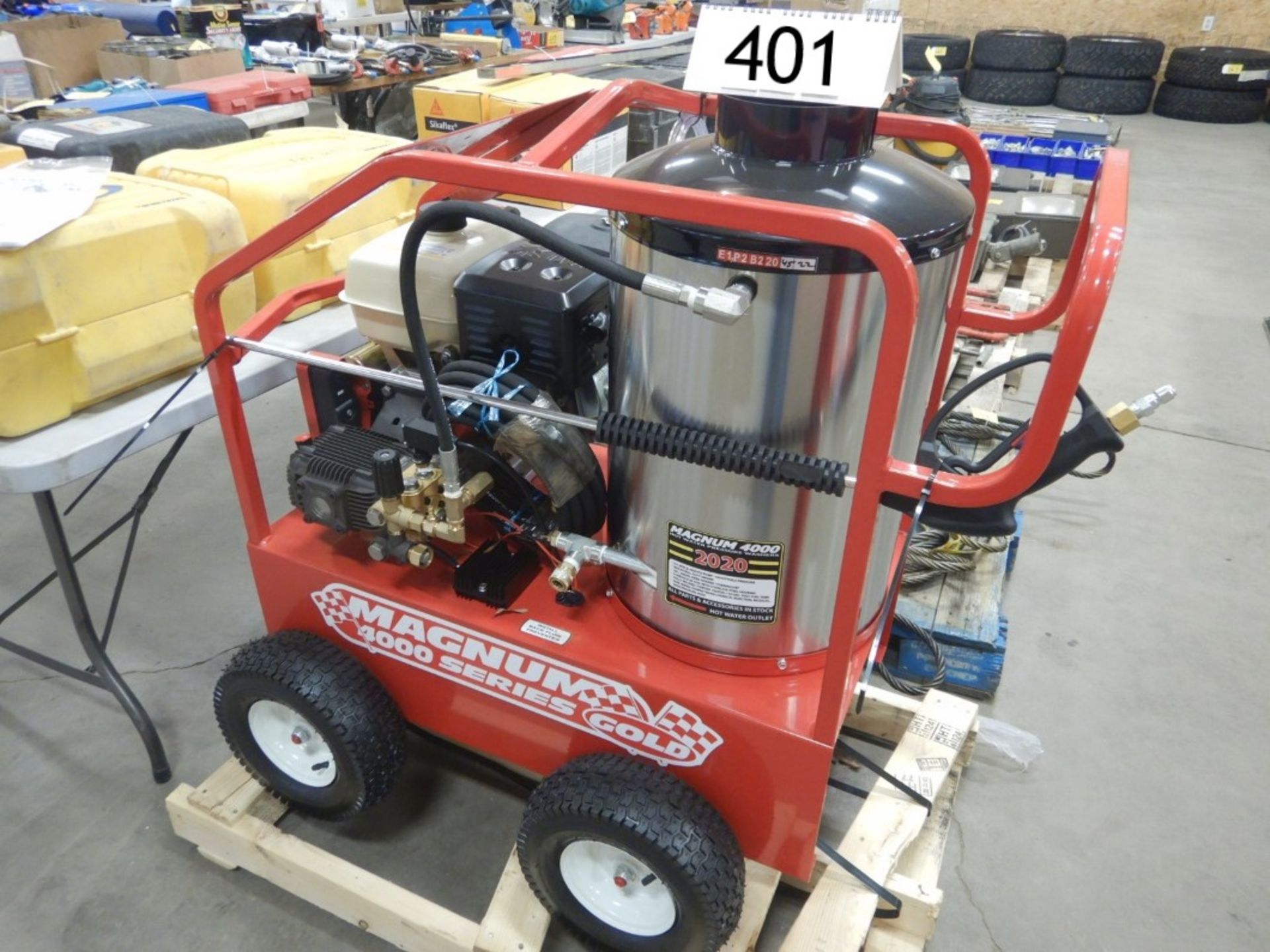 EASY KLEEN 4000 PSI HOT WATER PRESSURE WASHER DIESEL FIRED, 15HP ELECTRIC START ENGINE,WHEEL KIT,