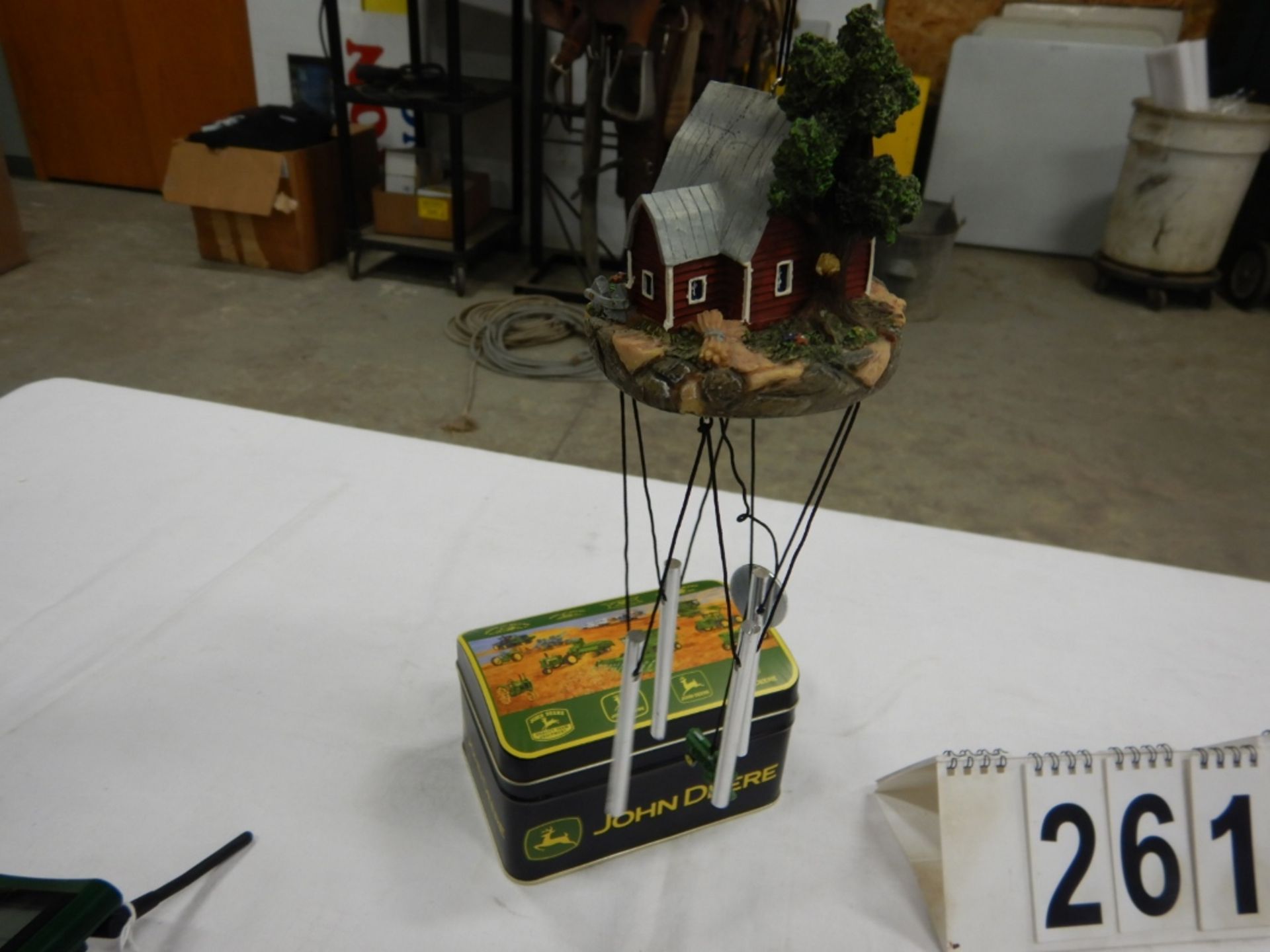 JOHN DEERE WIND CHIME FARM W/ BARN SCENERY, JOHN DEERE TIN DISPLAY CASE - Image 3 of 5