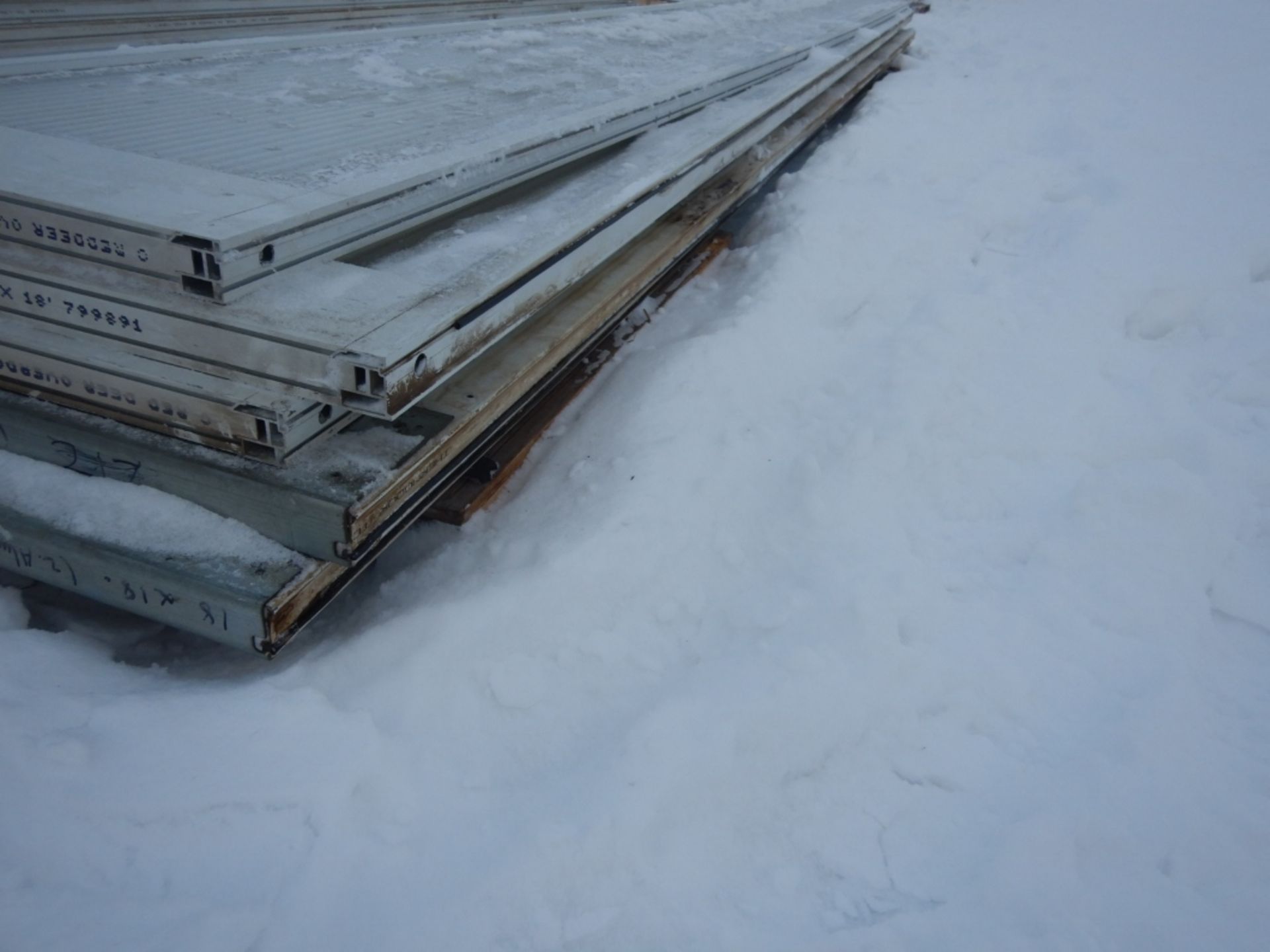 3 STEEL INSULATED OVERHEAD DOOR PANELS FOR 10'X18' DOOR W/ 2 POLYCARBONATE PANELS, NO HARDWARE - Image 3 of 3