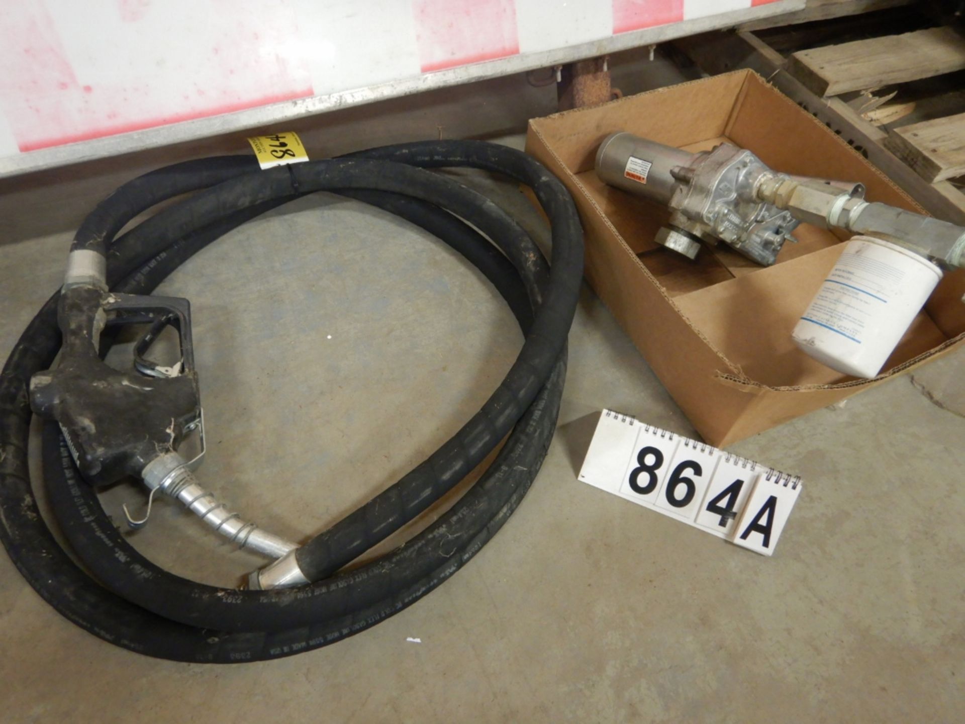 GPI 15DS 12V TRANSFER PUMP & FILLER HOSE W/ NOZZLE (NEEDS SOME REPAIR)