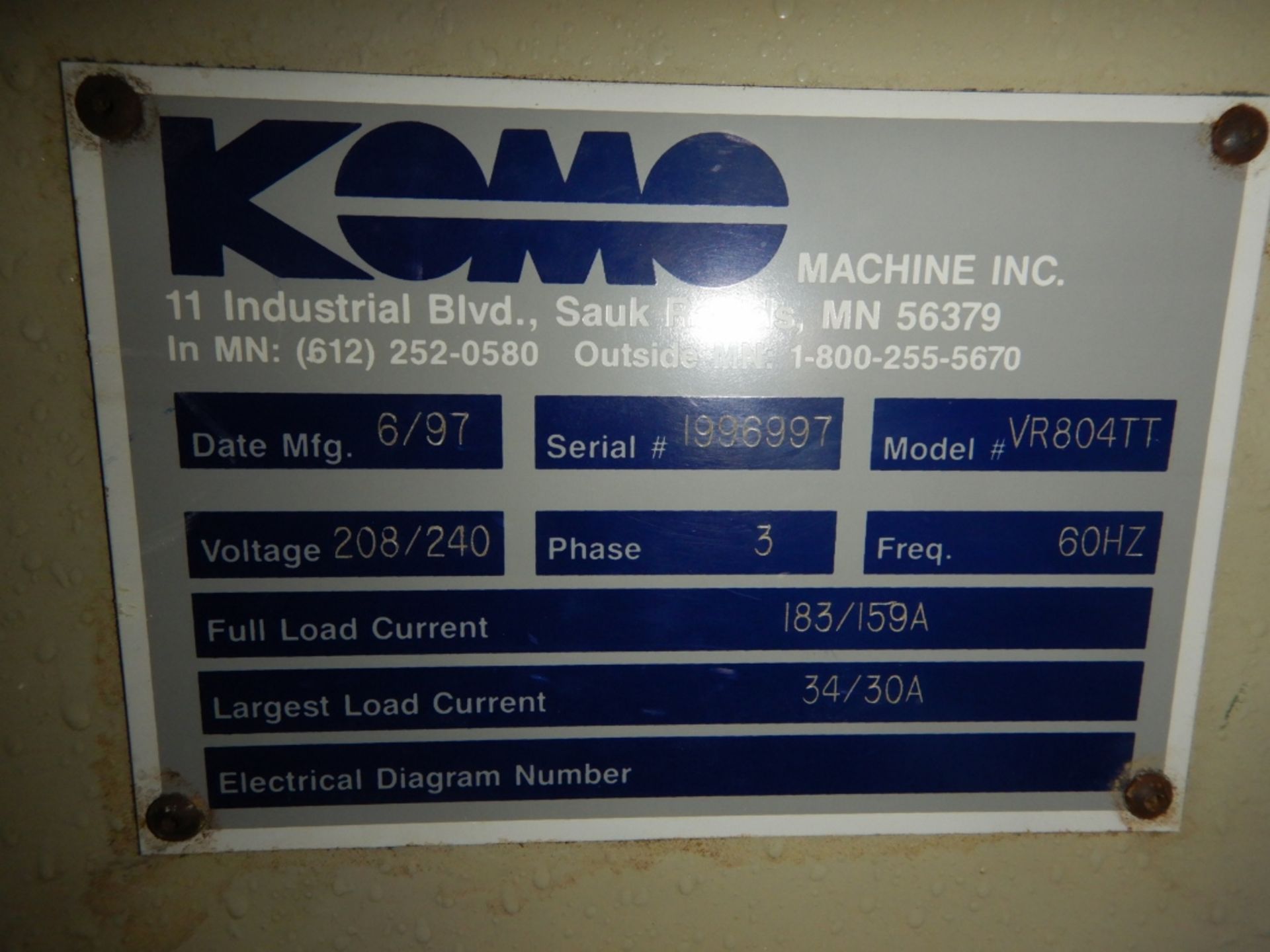 1997 KOMO VR804TT 4-HEAD CNC ROUTER TABLE W/ (2) 4FTX4FT VACUUM TABLES & PUMP, (NEEDS SOME TLC), - Image 12 of 12