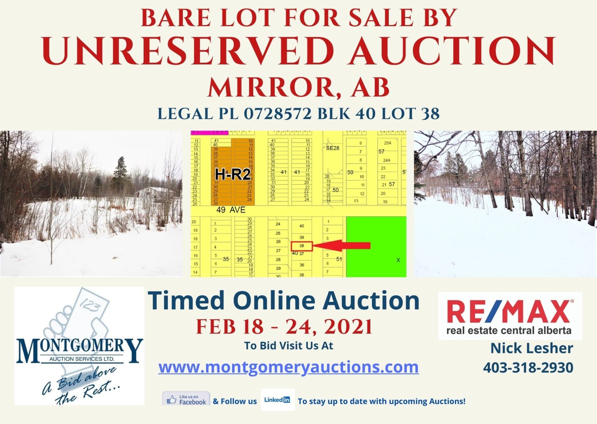 BARE LOT IN THE VILLAGE OF MIRROR, ALBERTA - LEGAL DESCRIPTION: PLAN 0728572 BLK 40 LOT 38 *ONLY