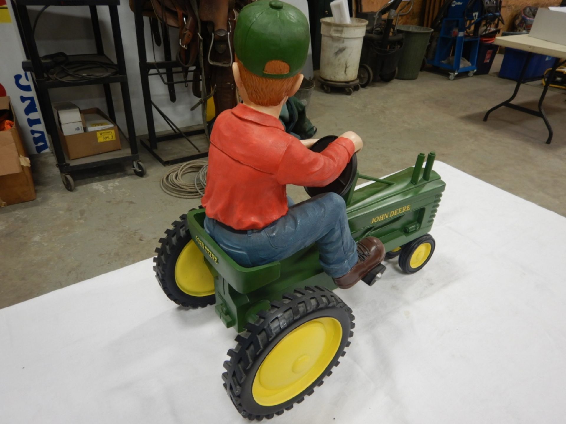 SPECCAST INDOOR/OUTDOOR RESIN BOY AND JOHN DEERE PEDEL TRACTOR 20" HIGH - Image 2 of 2