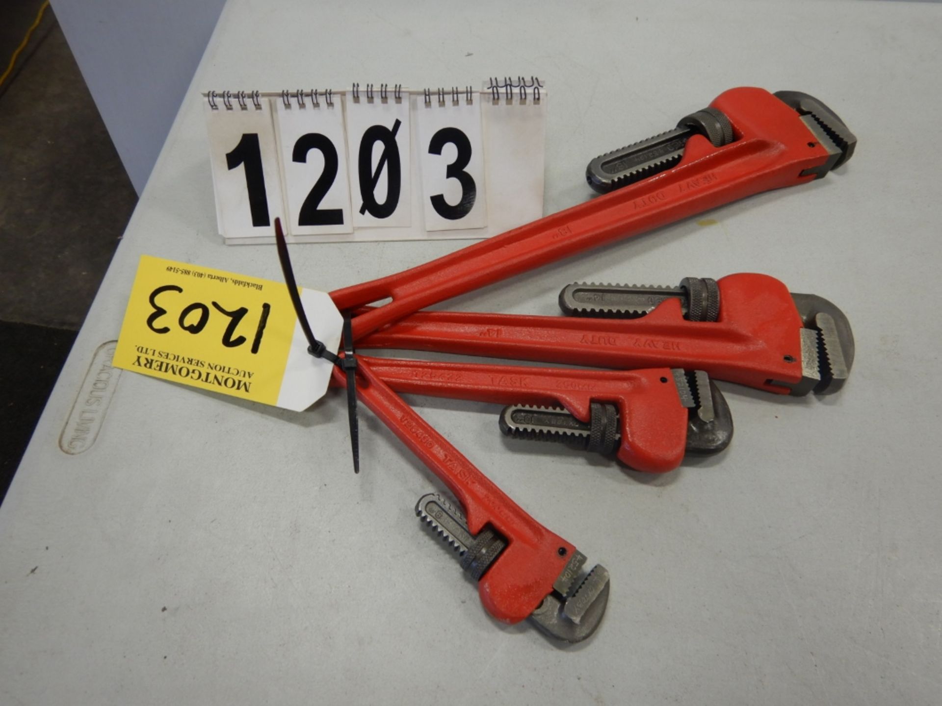 L/O (4) TASK PIPE WRENCHES, 8", 10", 14", 18" (NEVER USED)