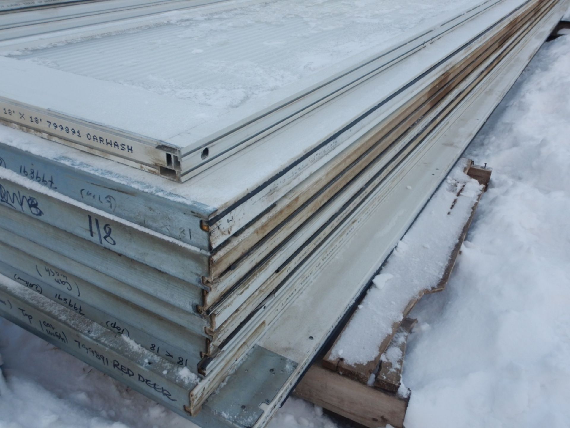 STEEL INSULATED OVERHEAD DOOR PANELS FOR 18'X18' DOOR W/ 1 POLYCARBONATE PANEL, NO HARDWARE - Image 2 of 6