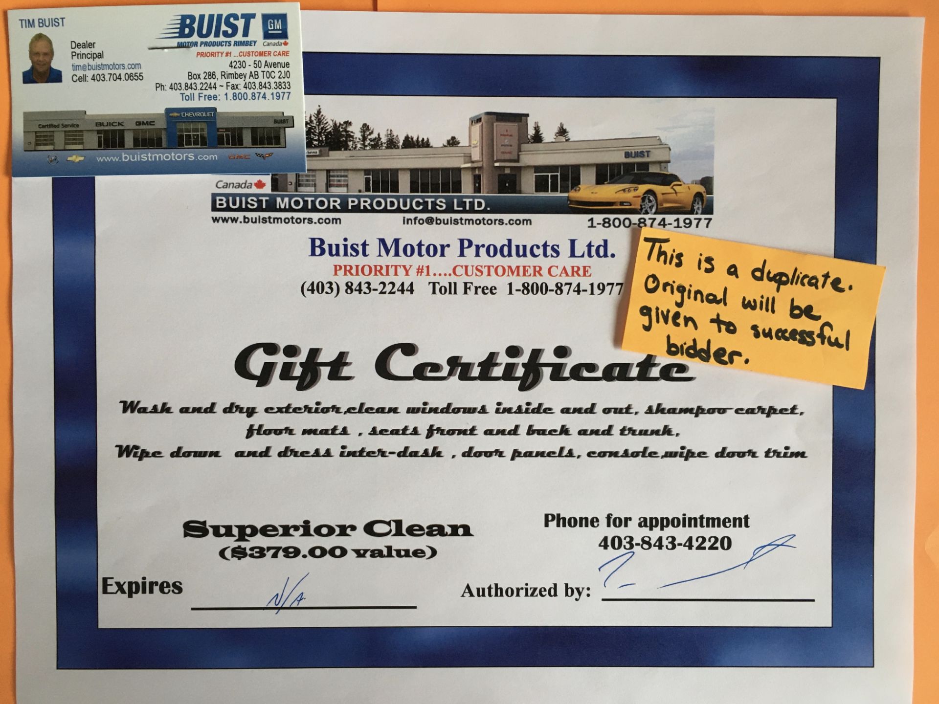 VEHICLE SUPERIOR DETAILING GIFT CERTIFICATE Get your vehicle cleaned at Buist Motors Products - Image 2 of 2