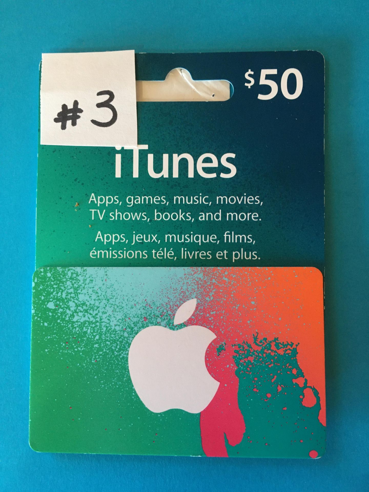 $50.00 iTunes GIFT CARD Donated by: RCS Value: $50.00