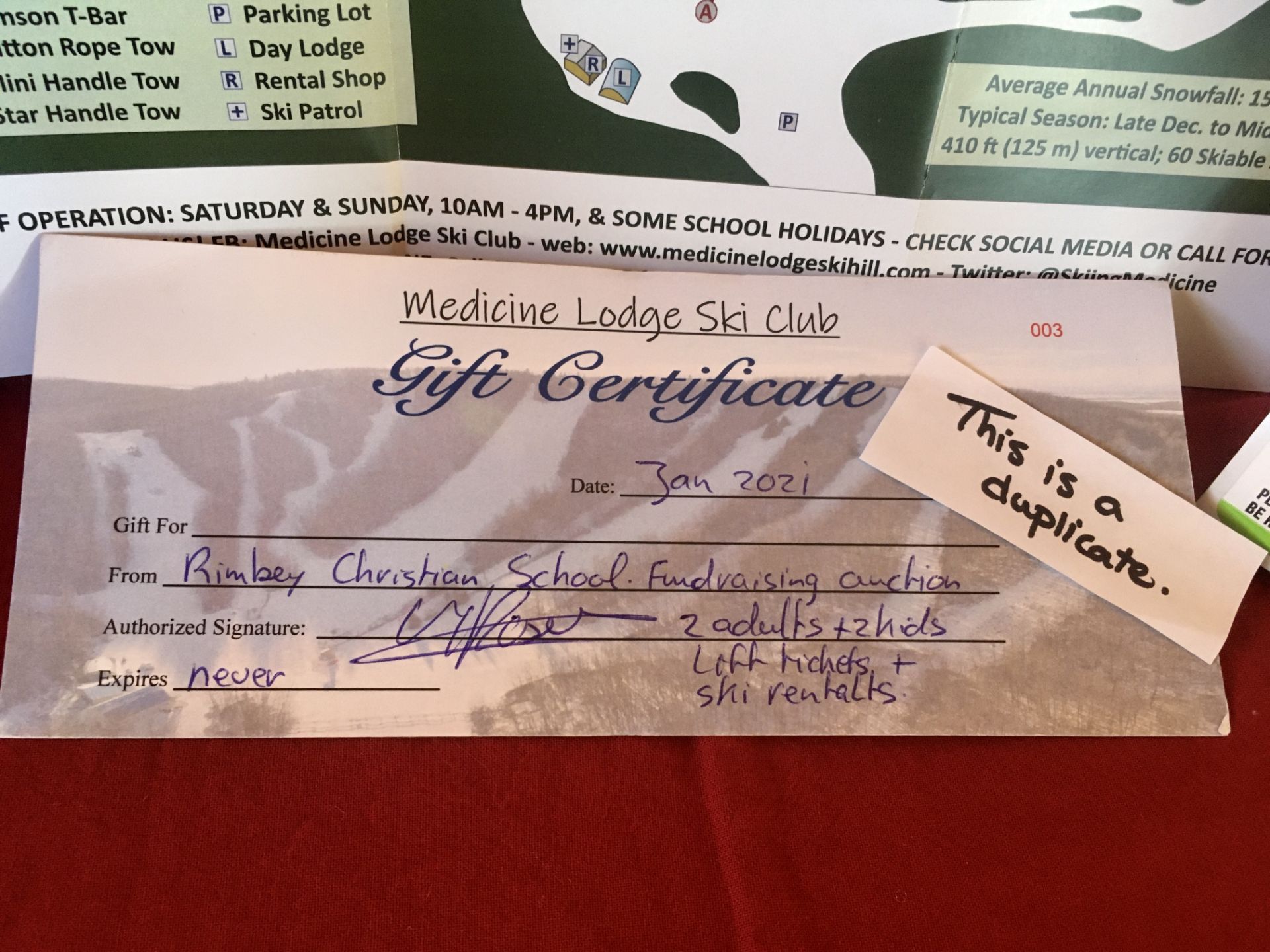 MEDICINE LODGE SKI CLUB GIFT CERTIFICATE: 2 ADULTS & 2 KIDS LIFT TICKETS & SKI RENTALS FOR ONE - Image 3 of 3