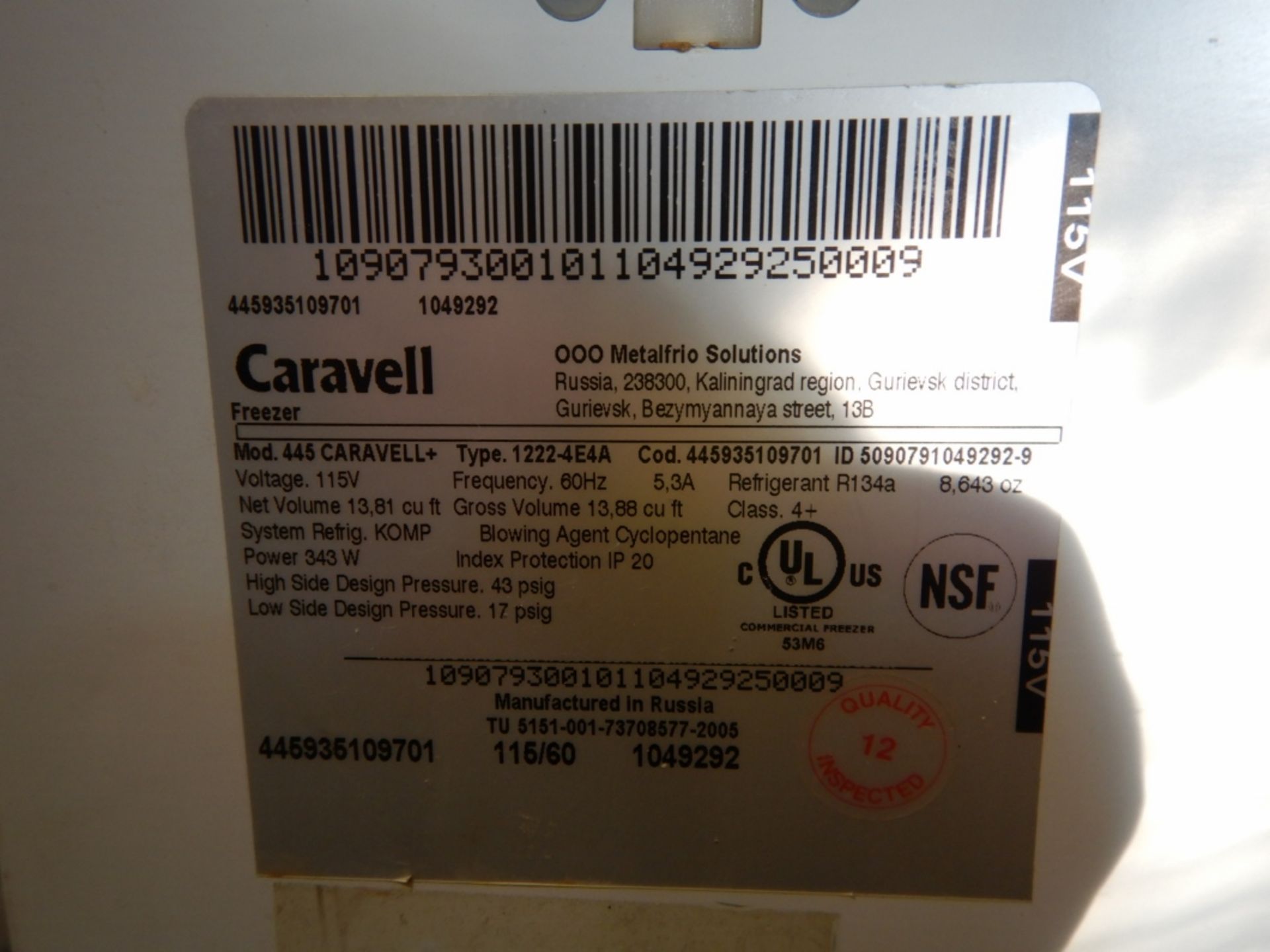 CARAVELL 445 51” COM. FREEZER W/SLIDING LID (HARD ICE CREAM DIPPING CABINET) W/CASTERS, TUB INSERTS, - Image 5 of 5