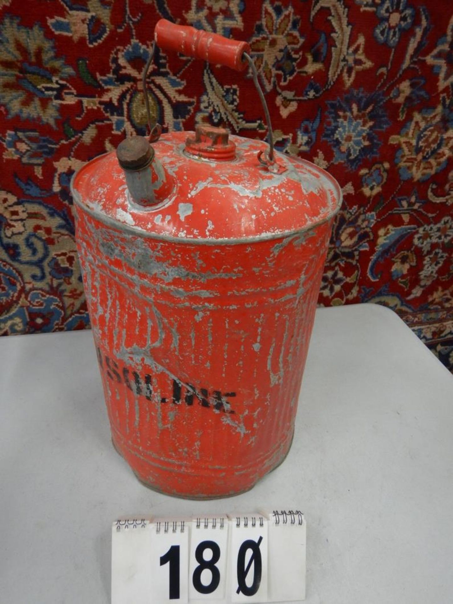 RED LARGE ANTIQUE METAL FUEL JUG - Image 2 of 4