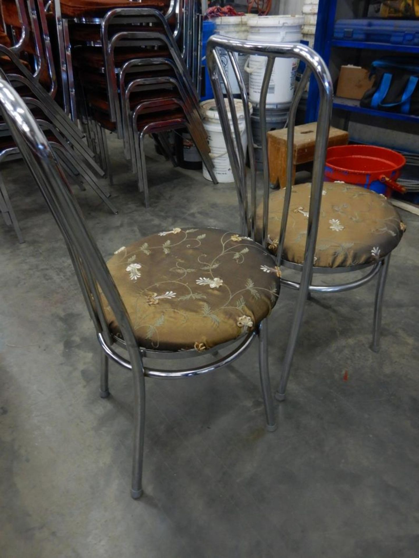 CAFÉ CHAIRS W/PADDED SATIN EMBROIDERED SEAT COVER (PAIR) - Image 5 of 5