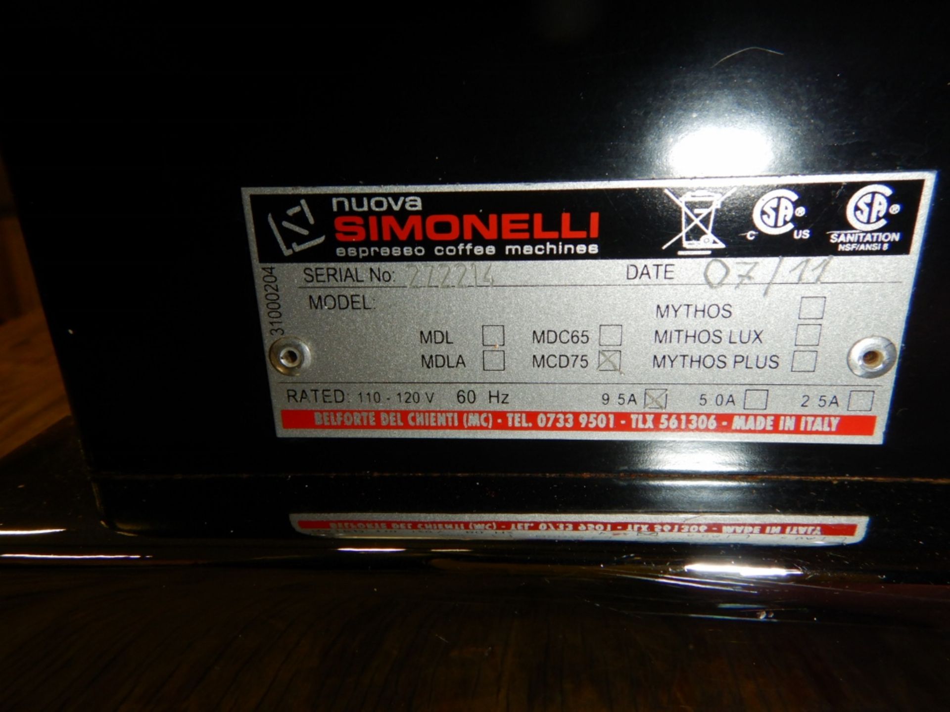 2012 NUOVA SIMINELLI MCD 75 BULK COFFEE GRINDER, W/GRIND COURSENESS ADJUSTMENT(USED VERY LITTLE) S/N - Image 3 of 4