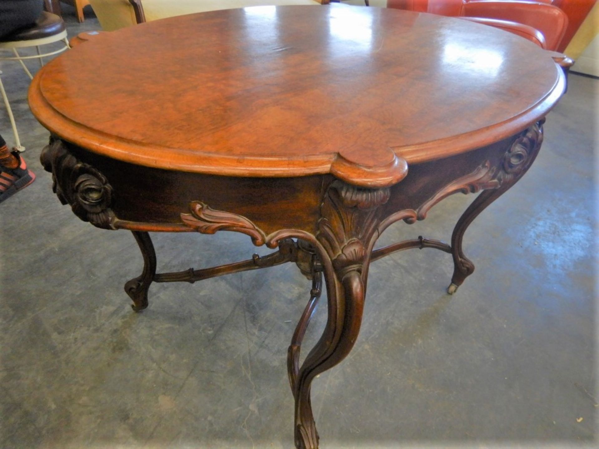 ANTIQUE PARLOR TABLE - BIRD'S EYE MAPLE - Image 9 of 9