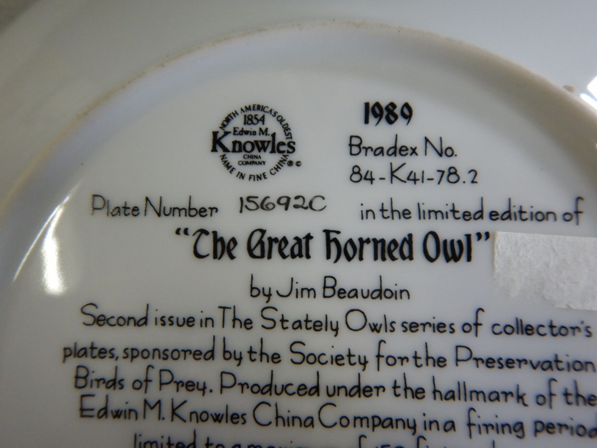 COLLECTOR PLATES BY JIM BEAUDOIN - SET OF 2 - OWLS #9605B - "THE BARN OWL", #15692C - "THE GREAT - Image 9 of 9