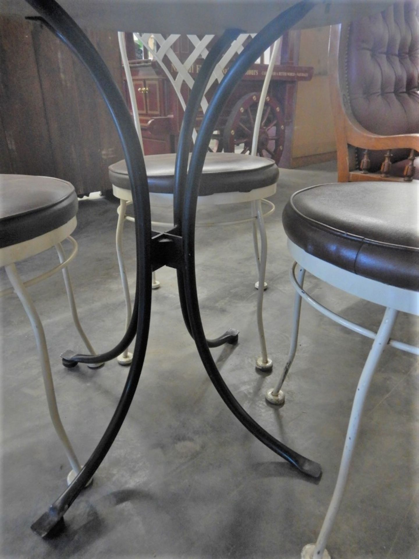 ANTIQUE STONE BISTRO TABLE & CHAIRS (4) - CHOCOLATE PADDED VINYL SEAT - Image 7 of 7