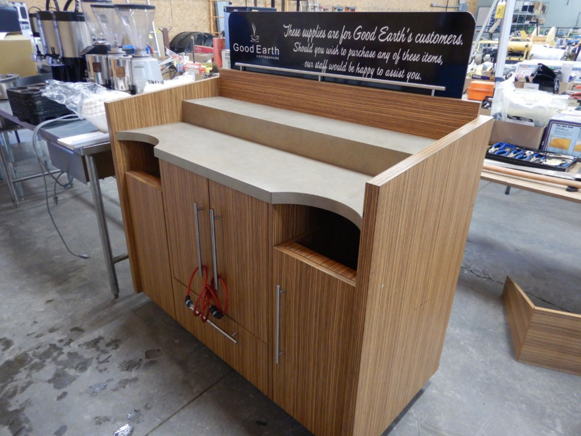 MILLWORK COFFEE SERVICE COUNTER W/CASTERS – 56”