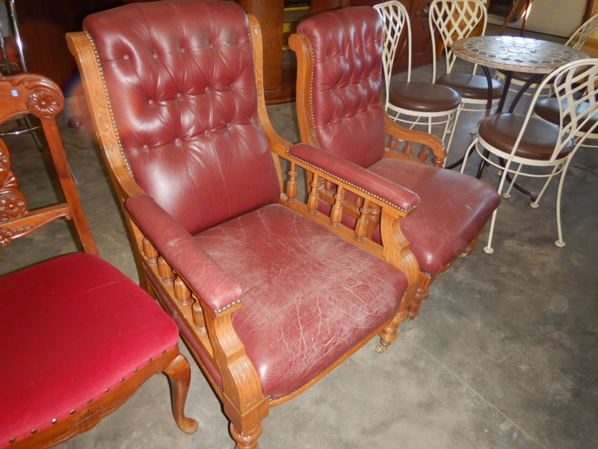 ANTIQUE LEATHER VICTORIAN HIS & HER LOUNGE CHAIRS (2) - Image 15 of 15