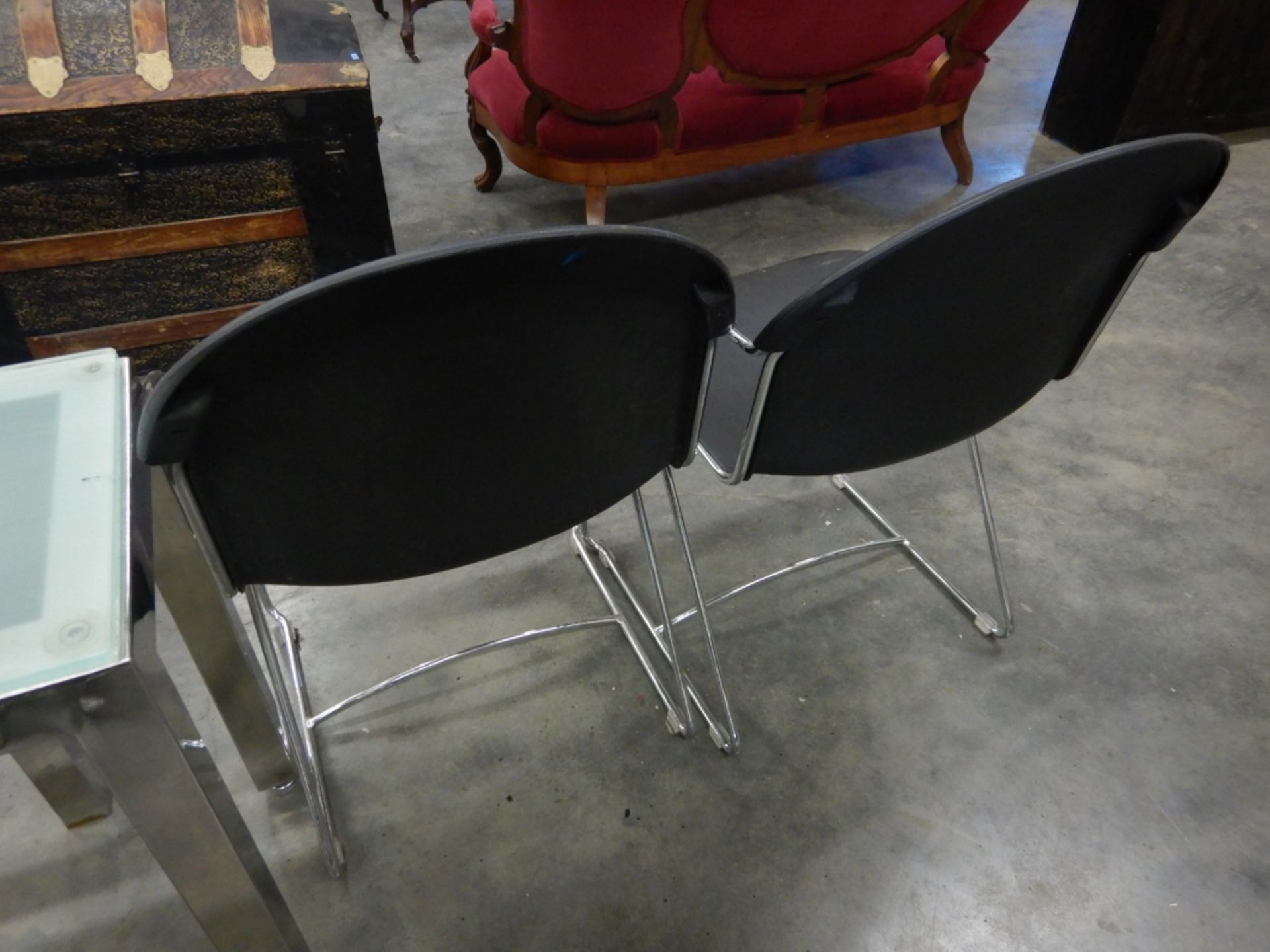 SKIDDED OFFICE SIDE CHAIR - BLACK AND CHROME (PAIR) - Image 2 of 2