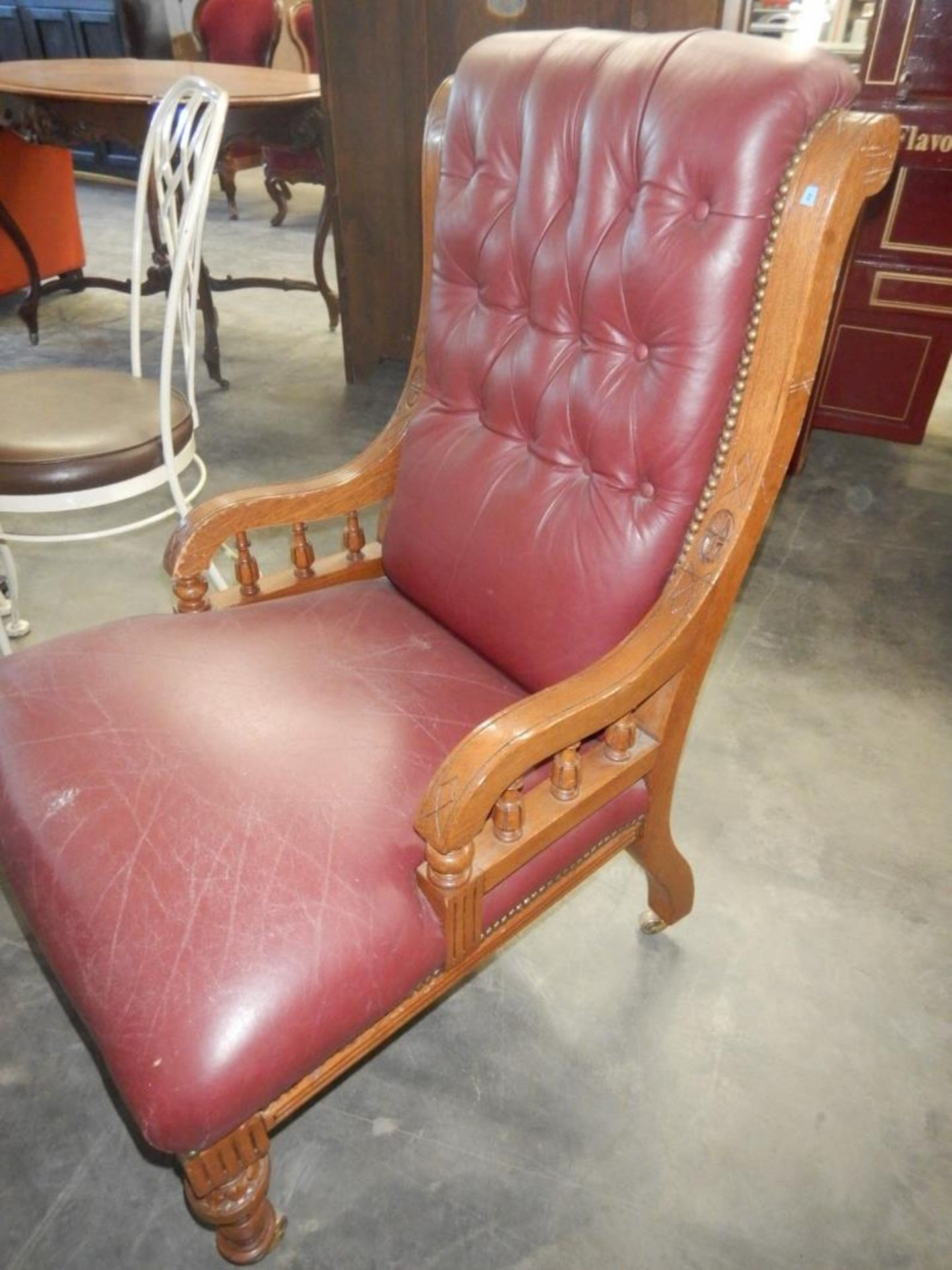 ANTIQUE LEATHER VICTORIAN HIS & HER LOUNGE CHAIRS (2) - Image 8 of 15
