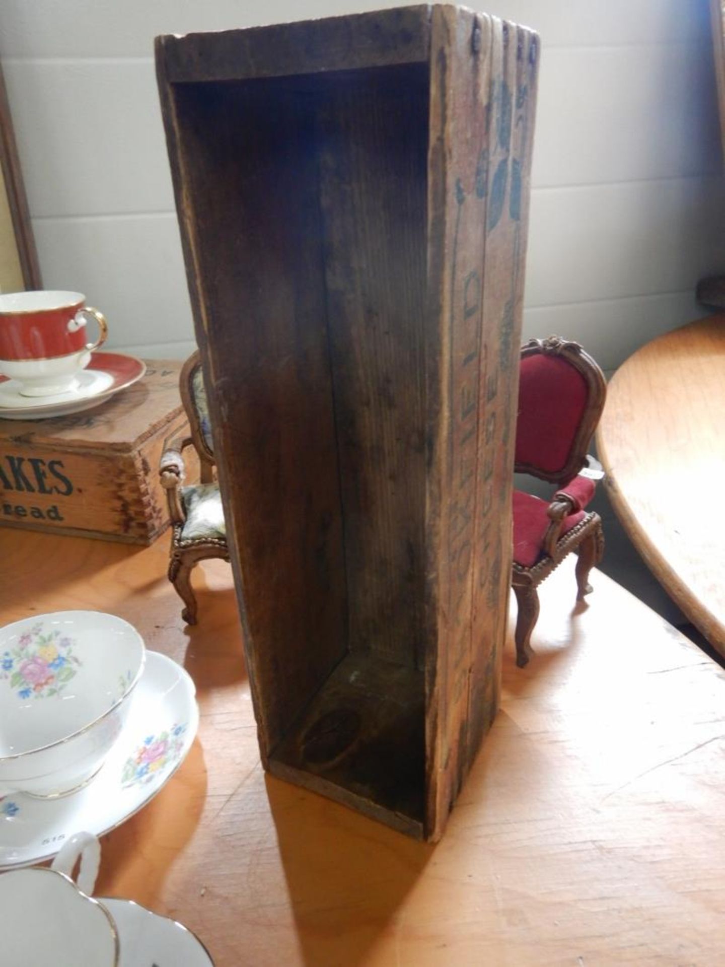 ANTIQUE WOODEN BOXES & TWO DOLL CHAIRS - Image 4 of 7