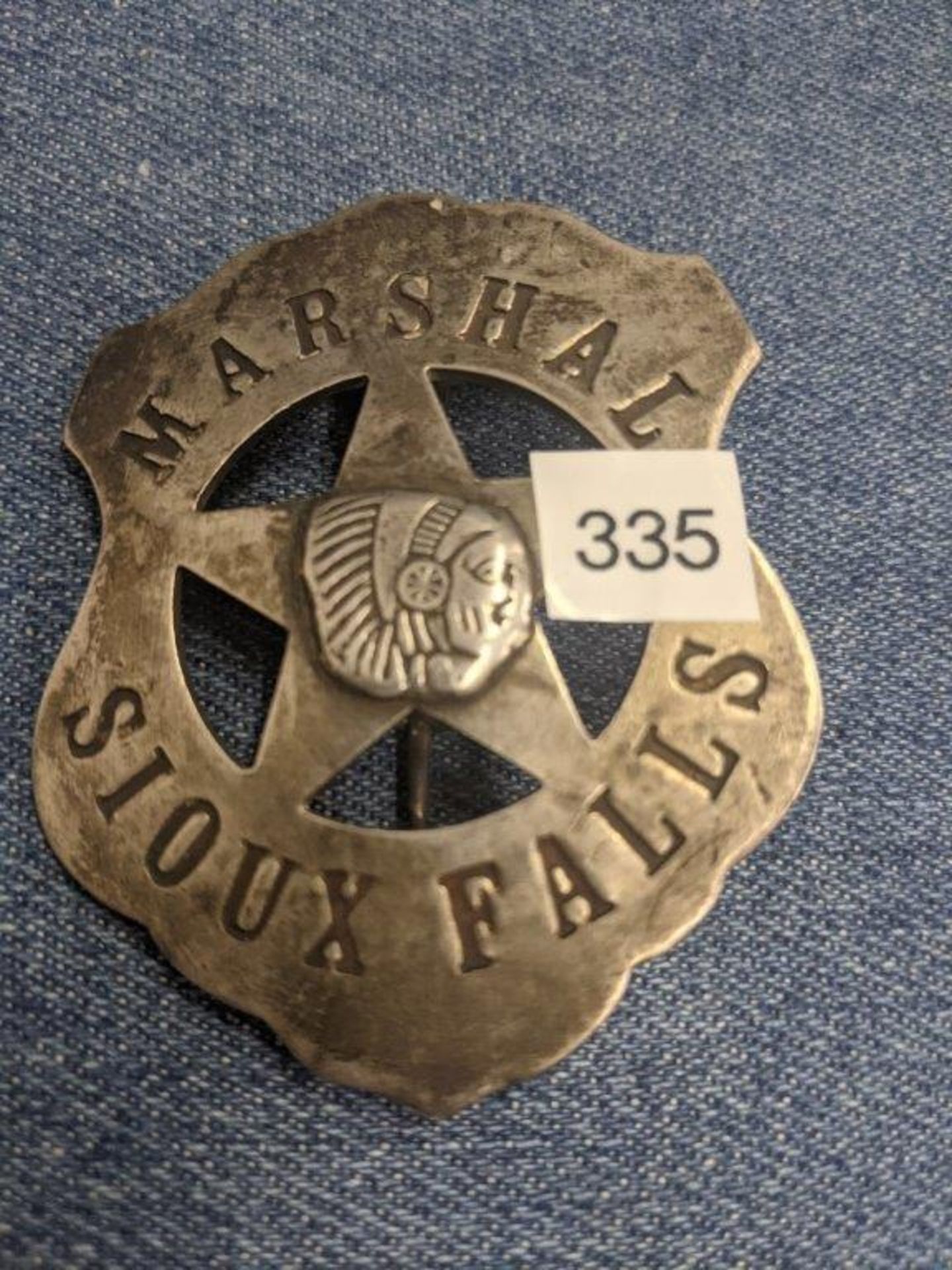 ANTIQUE SILVER MARSHALL BADGE - "SIOUX FALLS"