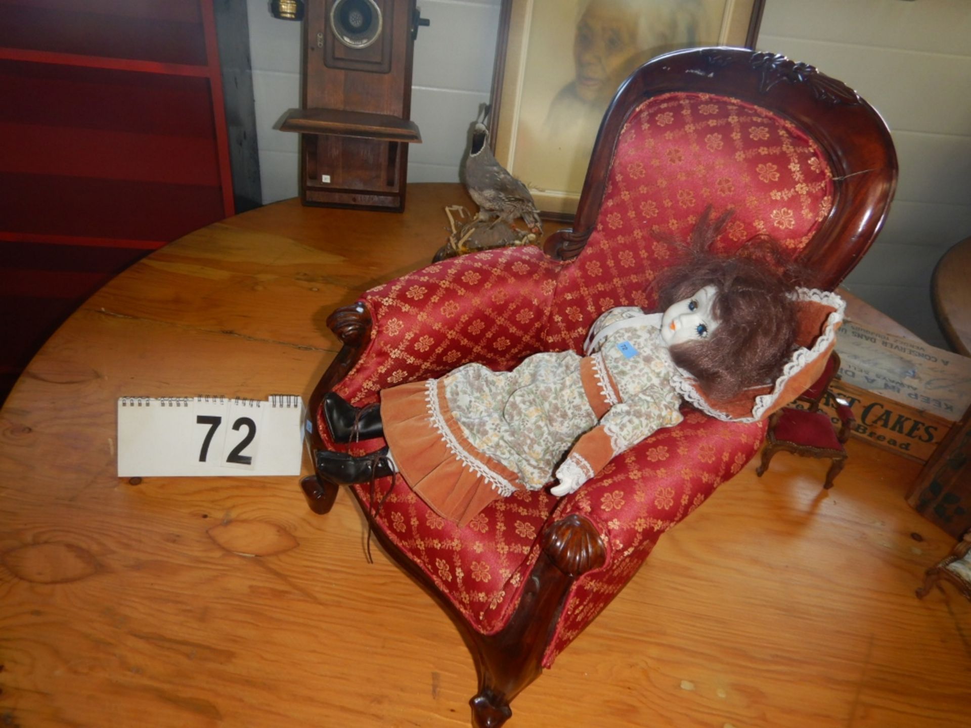 ANTIQUE DOLL CHAIR W/ANTIQUE DOLL