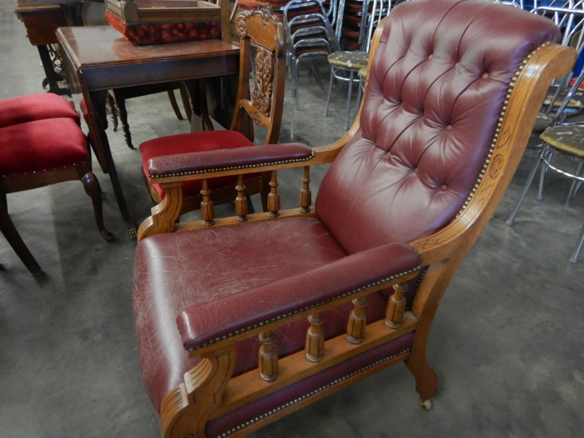 ANTIQUE LEATHER VICTORIAN HIS & HER LOUNGE CHAIRS (2) - Image 4 of 15