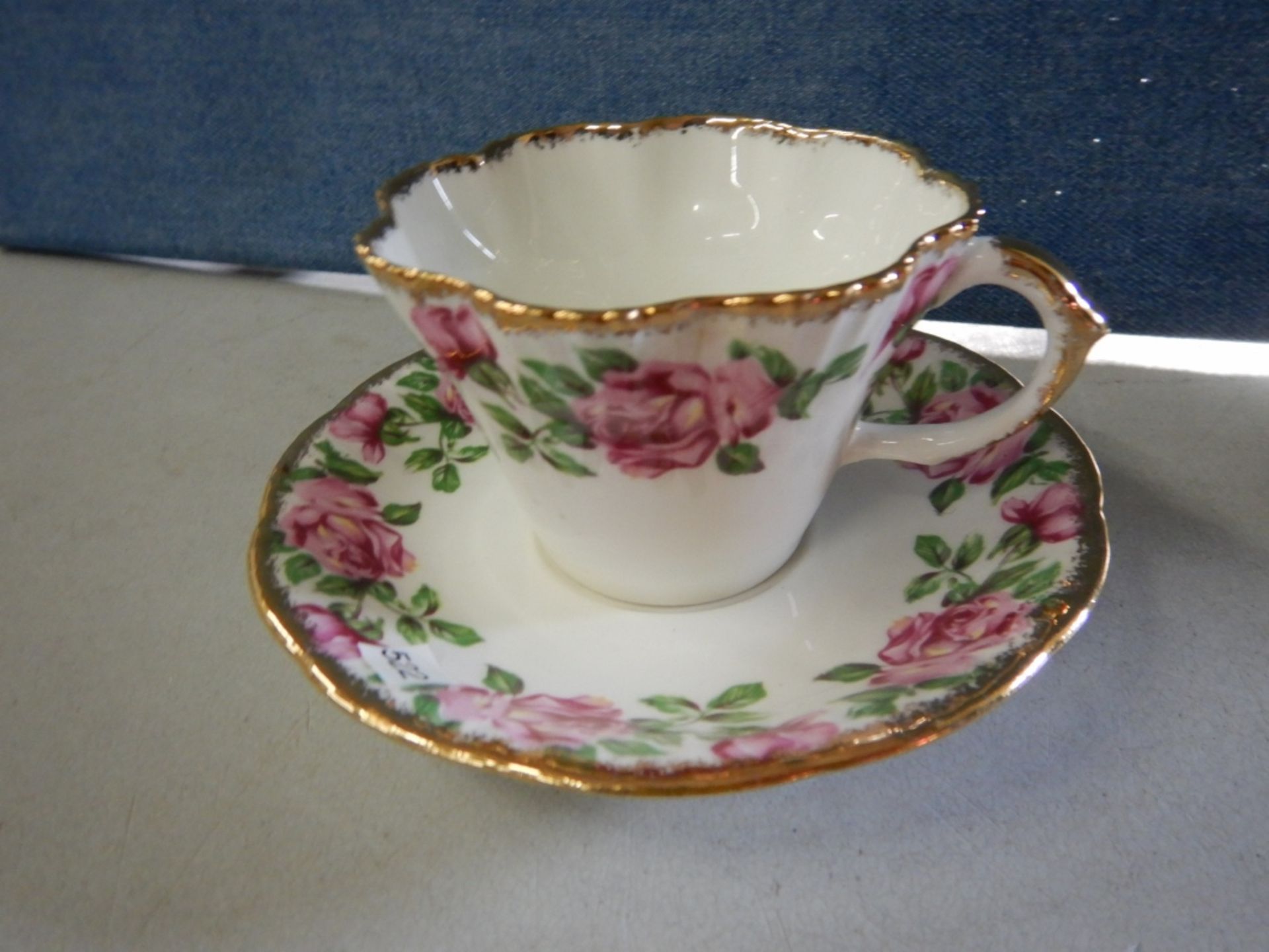 ANTIQUE TEACUP & SAUCER- MADE IN ENGLAND - FINE BONE CHINA "SALISBURY" CROWN CHINA - #1858/2