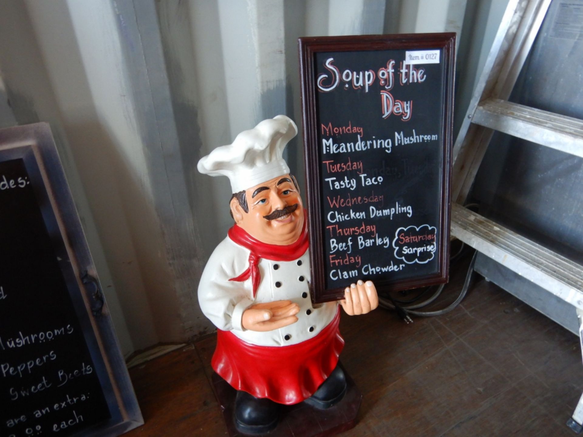 LE CHEF SOUP SIGNAGE STATUE W/FRAMED CHALKBOARD SIGN - 34 INCH HIGH - Image 2 of 2