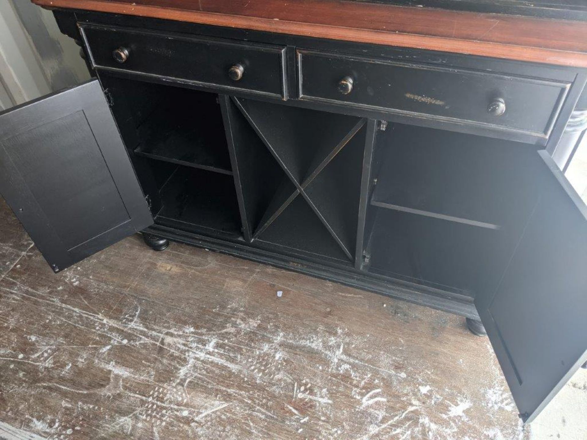 BLACK LACQUERED HUTCH W/GLASS SHELVING, STORAGE AND LIGHTS - Image 3 of 5