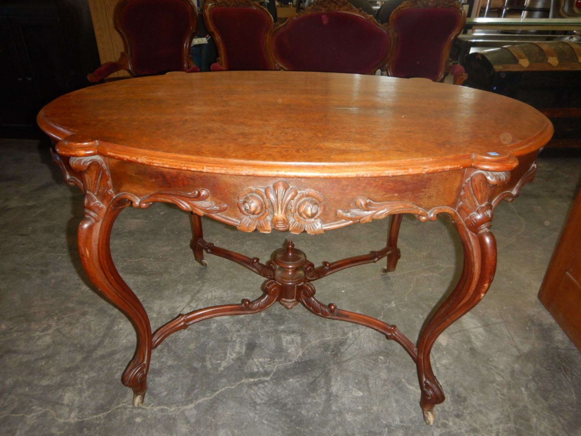 ANTIQUE PARLOR TABLE - BIRD'S EYE MAPLE - Image 7 of 9