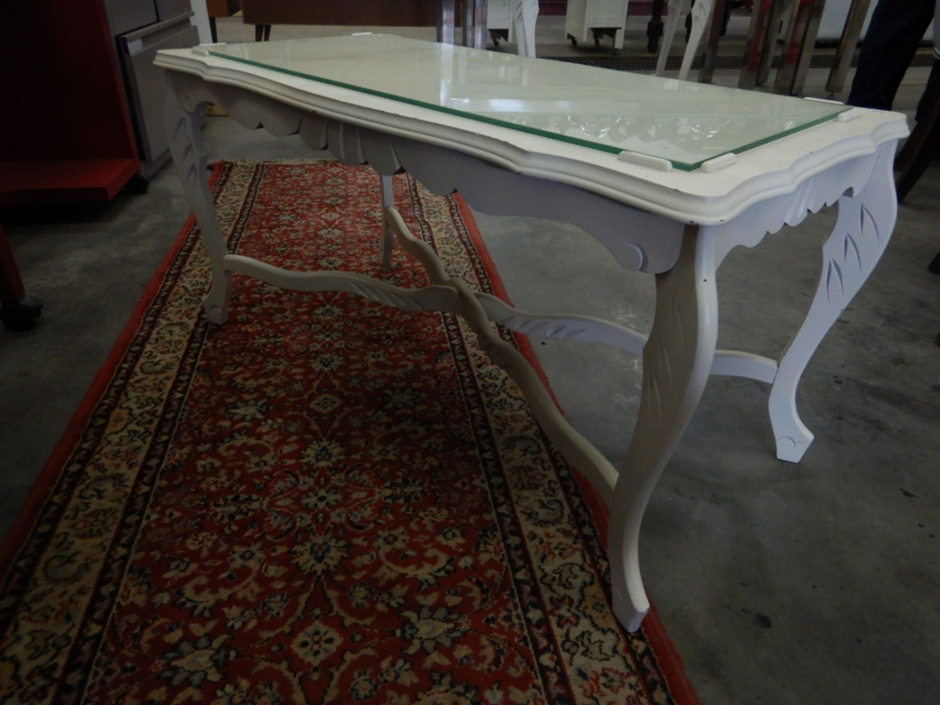 ANTIQUE COFFEE TABLE PAINTED OFF WHITE, W/GLASS INSET TOP-33 3/4"W X 17"D X 17 1/4"H - Image 2 of 3