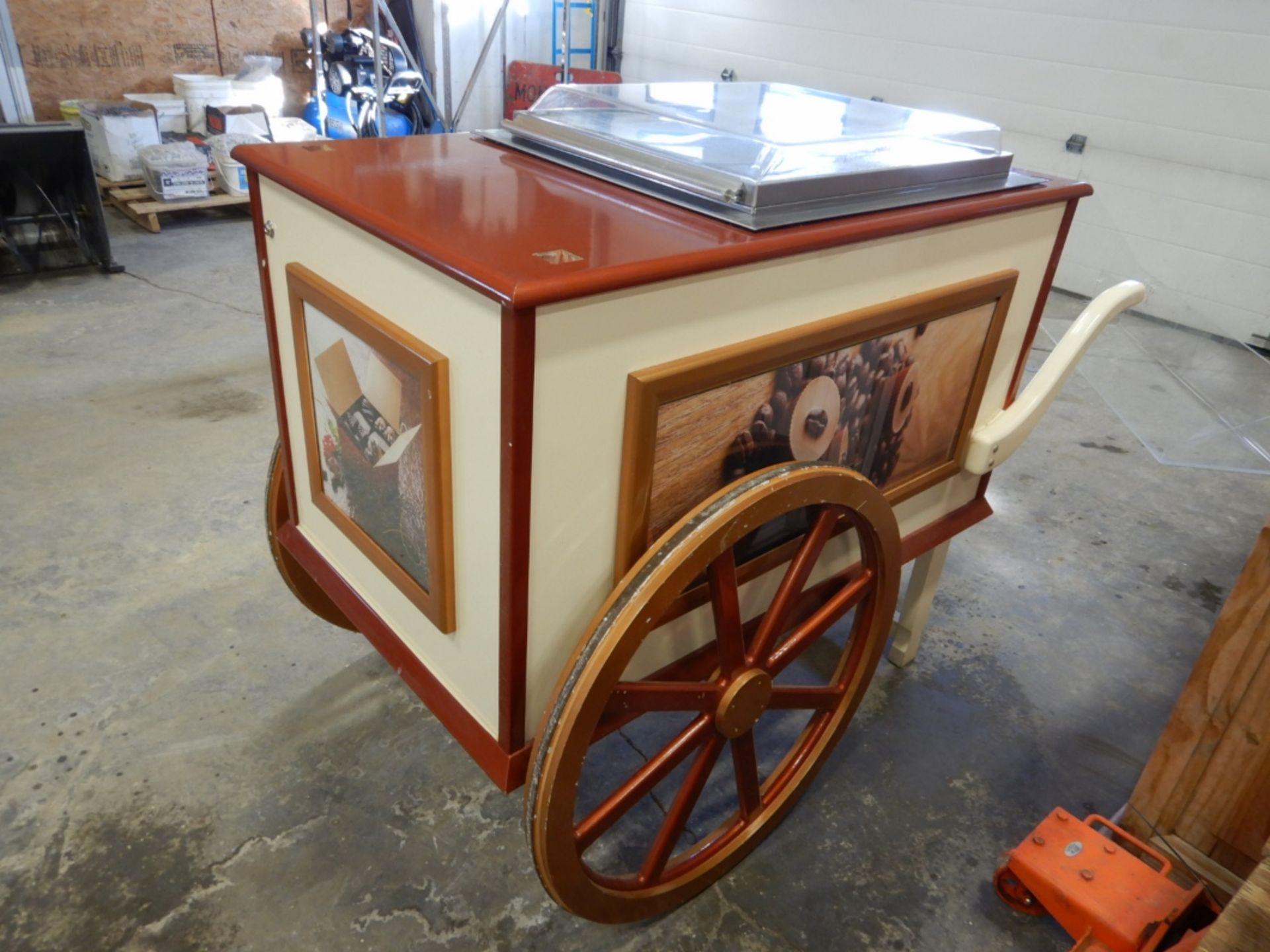 MOBILE ICE CREAM CART - 2-WHEEL VENDERS MERCHANDISING CART W/SILVER KING SS INSERT & LID - Image 3 of 4