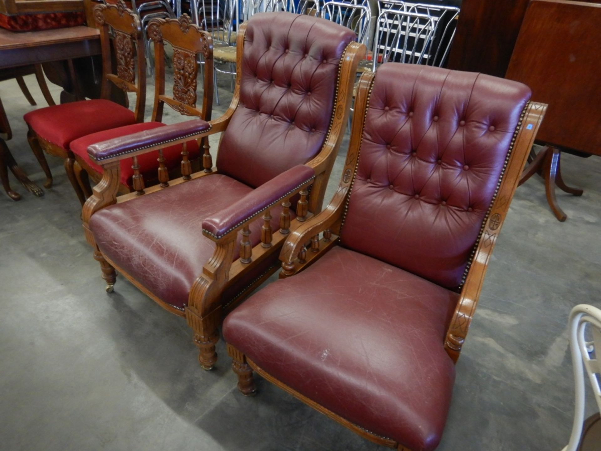 ANTIQUE LEATHER VICTORIAN HIS & HER LOUNGE CHAIRS (2) - Image 14 of 15