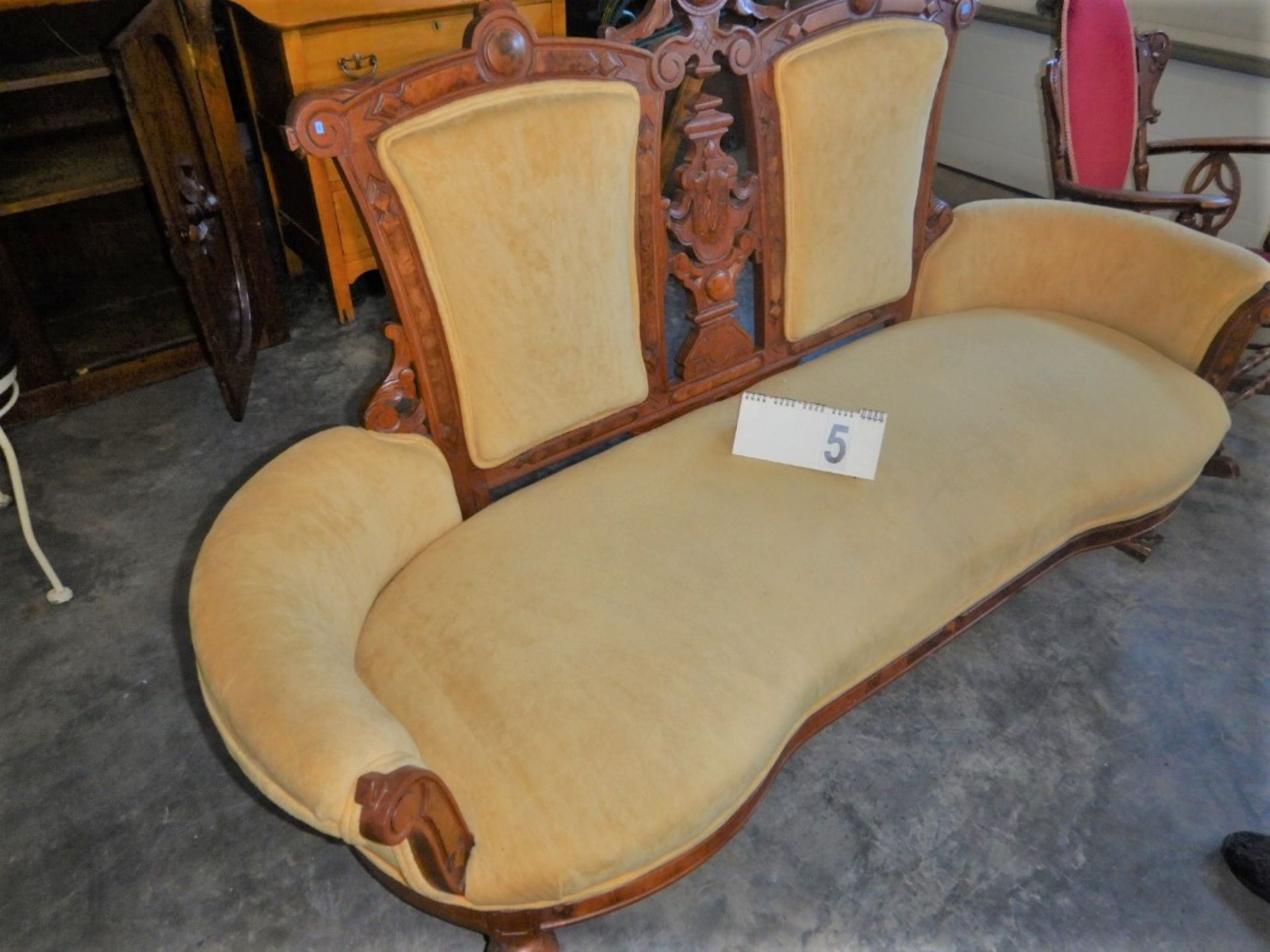 ANTIQUE CARVED SETTEE - YELLOW