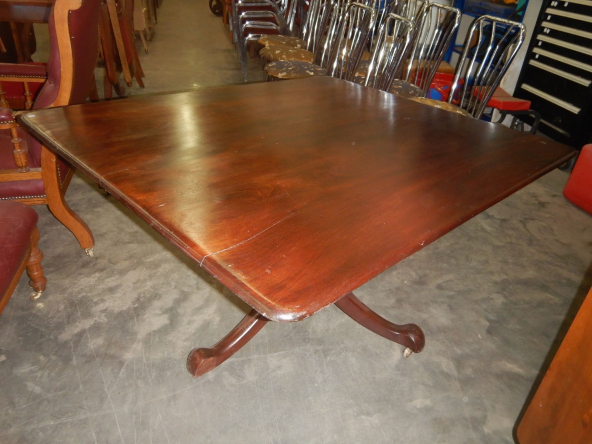 ANTIQUE WOODEN FOLDING TEA/DINING TABLE, 38"X46" - Image 3 of 5