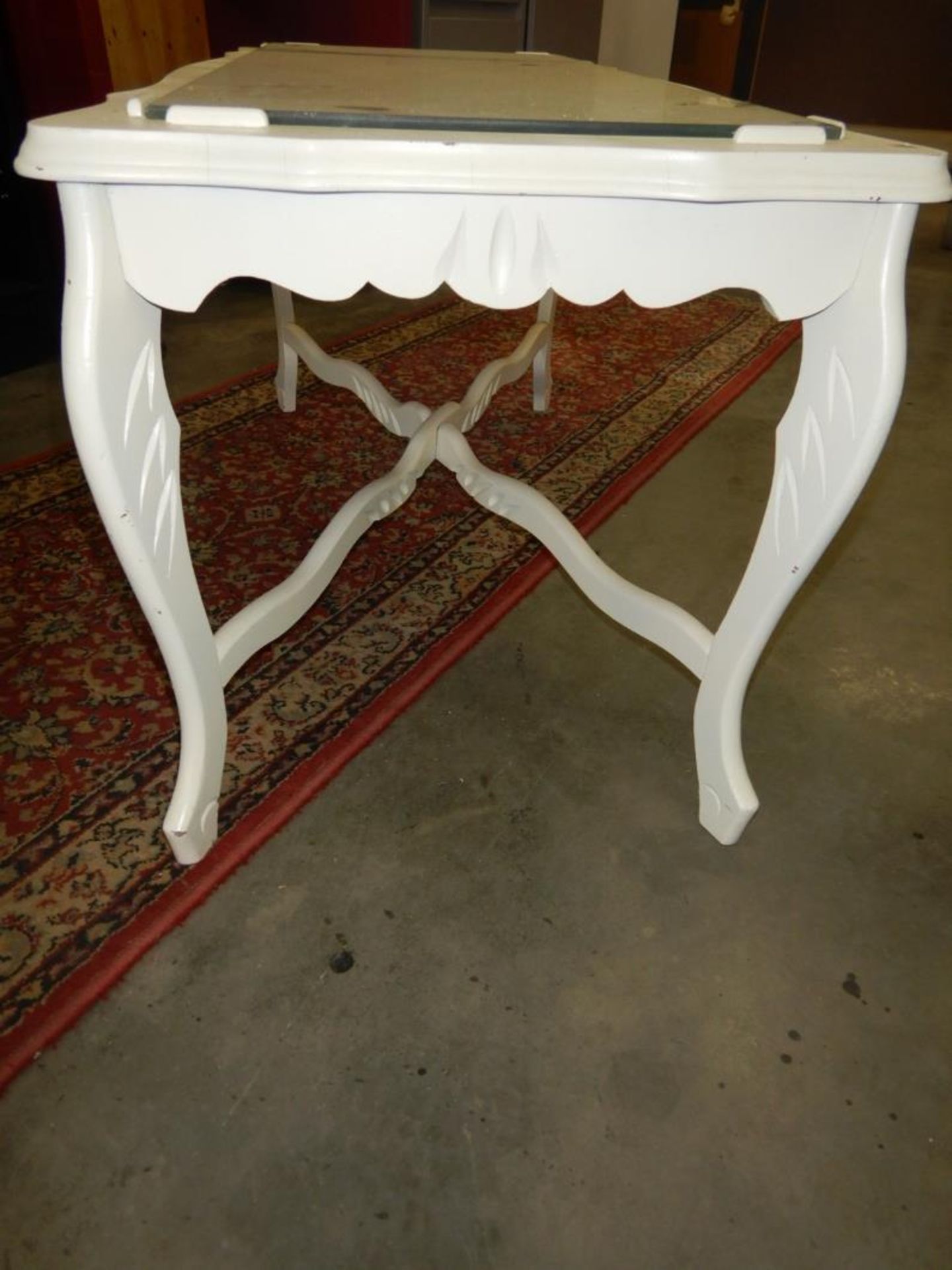 ANTIQUE COFFEE TABLE PAINTED OFF WHITE, W/GLASS INSET TOP-33 3/4"W X 17"D X 17 1/4"H - Image 3 of 3