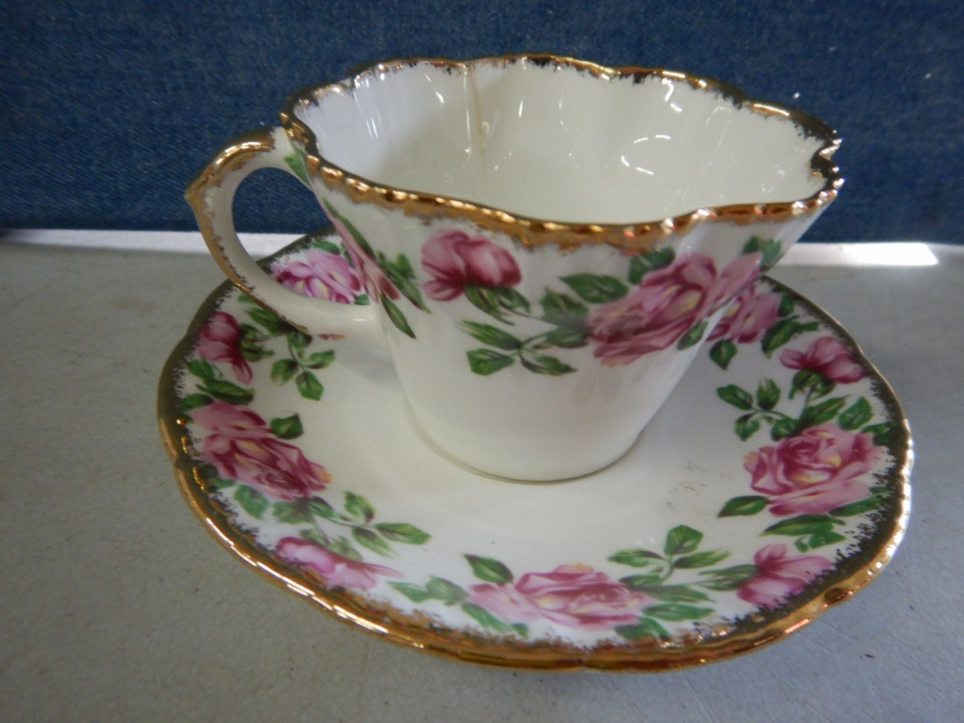 ANTIQUE TEACUP & SAUCER- MADE IN ENGLAND - FINE BONE CHINA "SALISBURY" CROWN CHINA - #1858/2 - Image 2 of 5