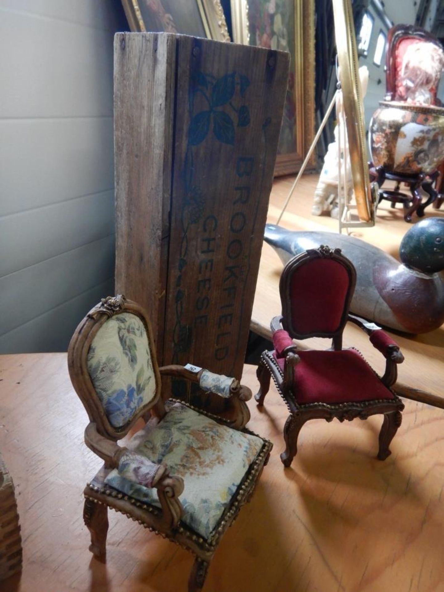 ANTIQUE WOODEN BOXES & TWO DOLL CHAIRS - Image 2 of 7