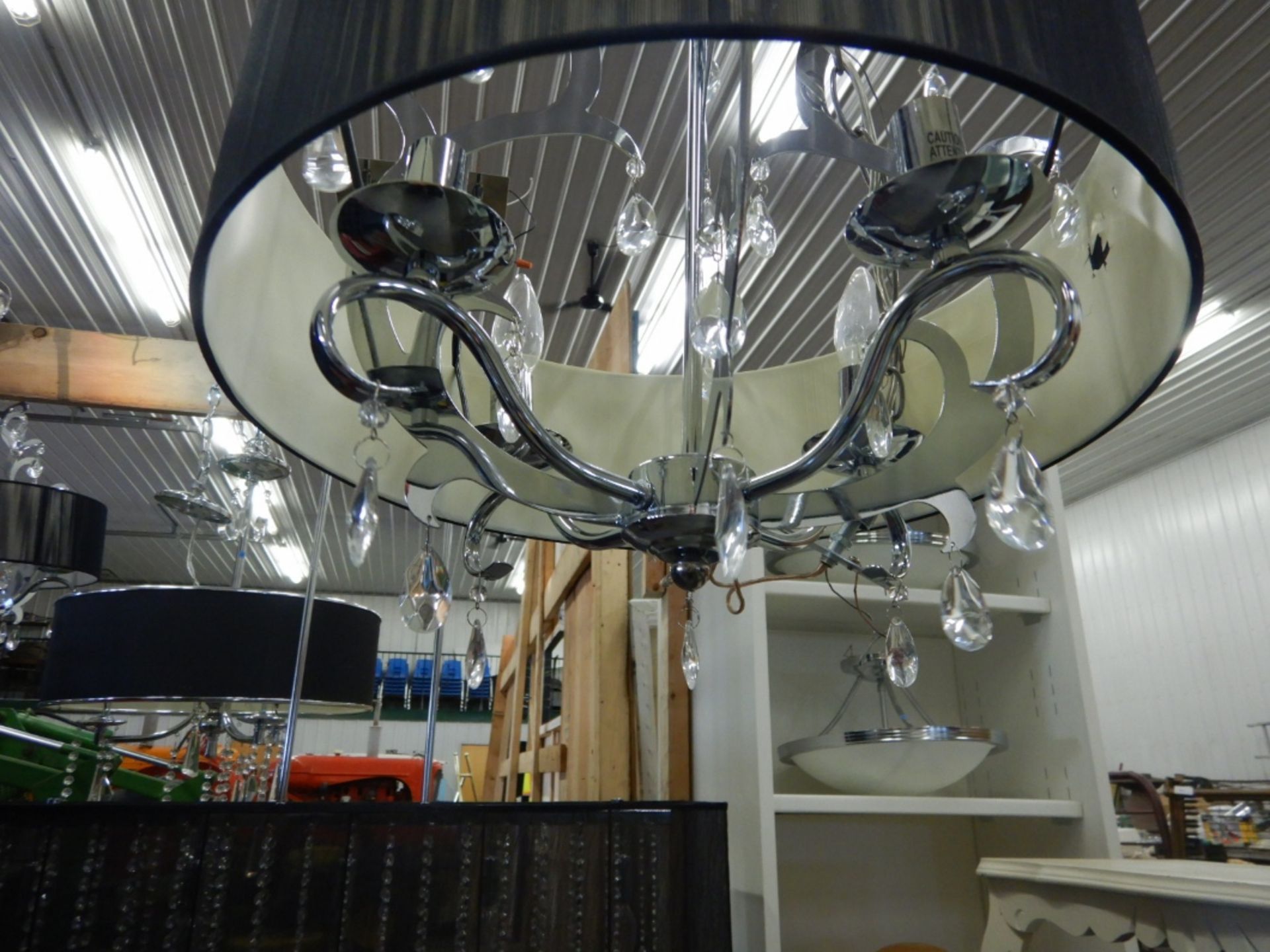 CHANDELIER - HANGING W/CHAIN - ROUND BLACK SHEER W/CRYSTALS - Image 3 of 4