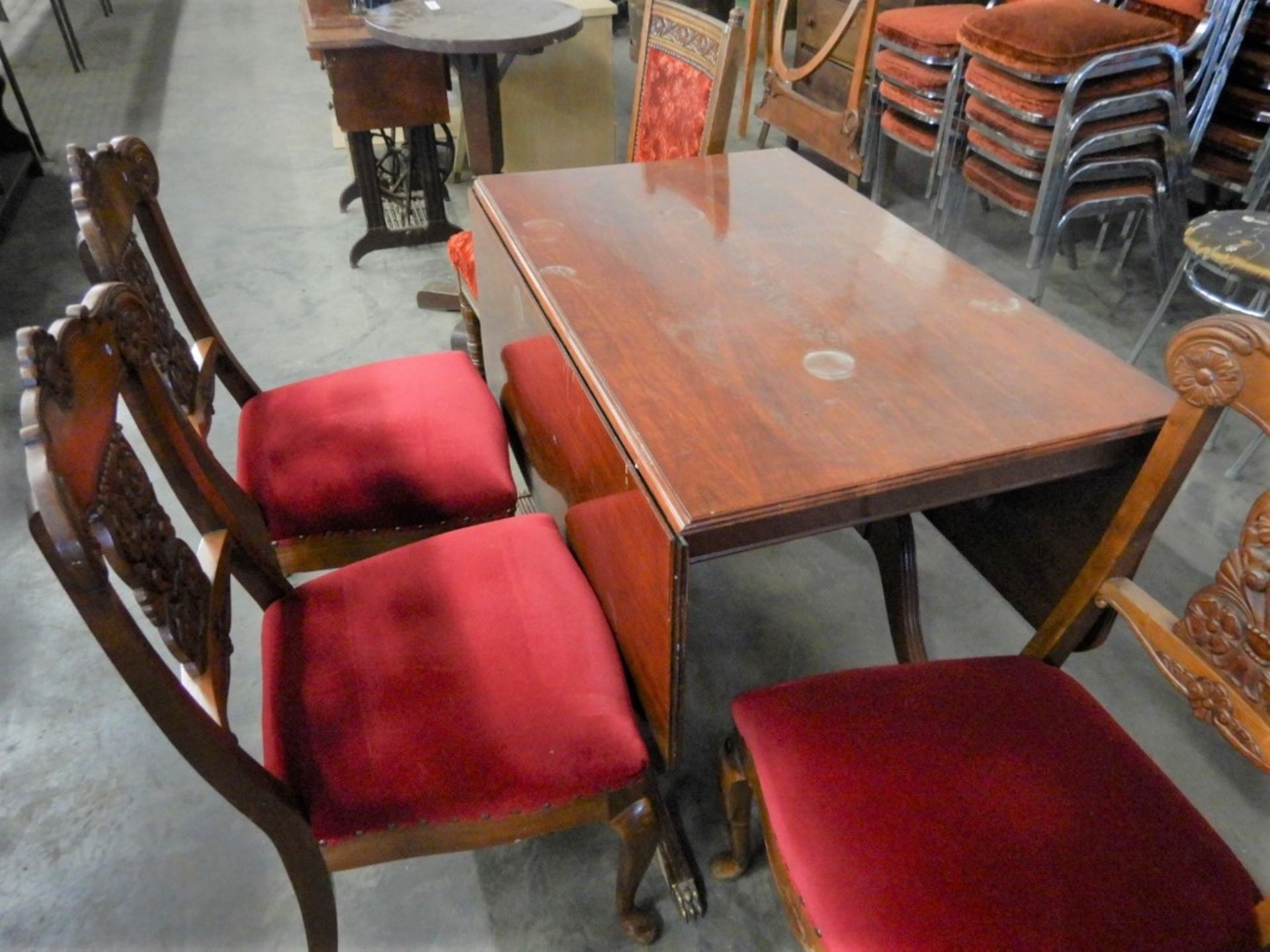 ANTIQUE DUNCAN PHYFE STYLE DROP LEAF TABLE AND CHAIRS (6) - Image 2 of 16