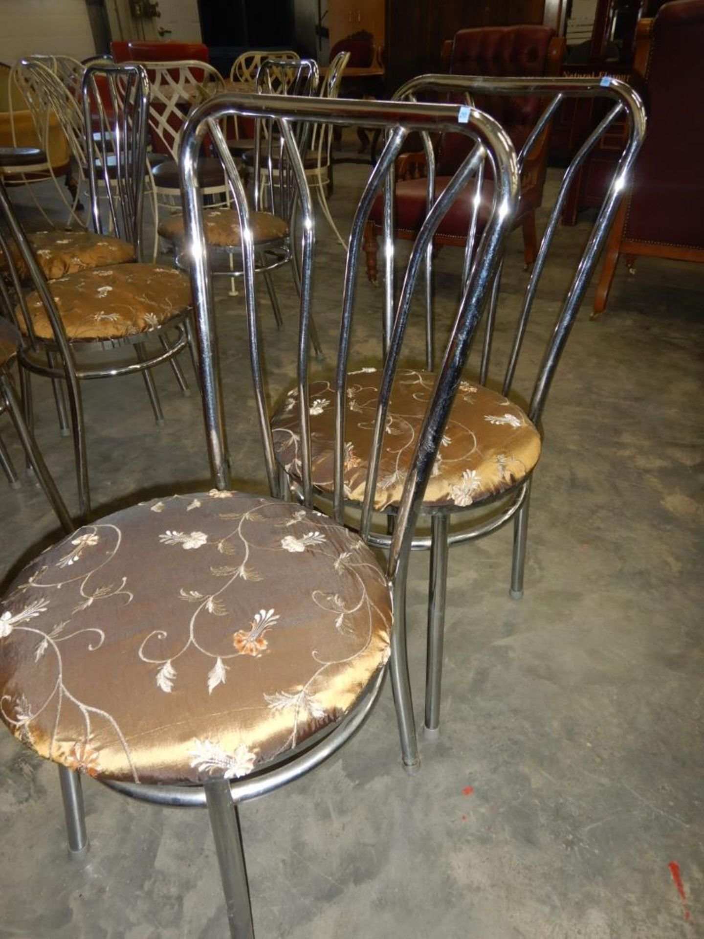 CAFÉ CHAIRS W/PADDED SATIN EMBROIDERED SEAT COVER (PAIR) - Image 3 of 5