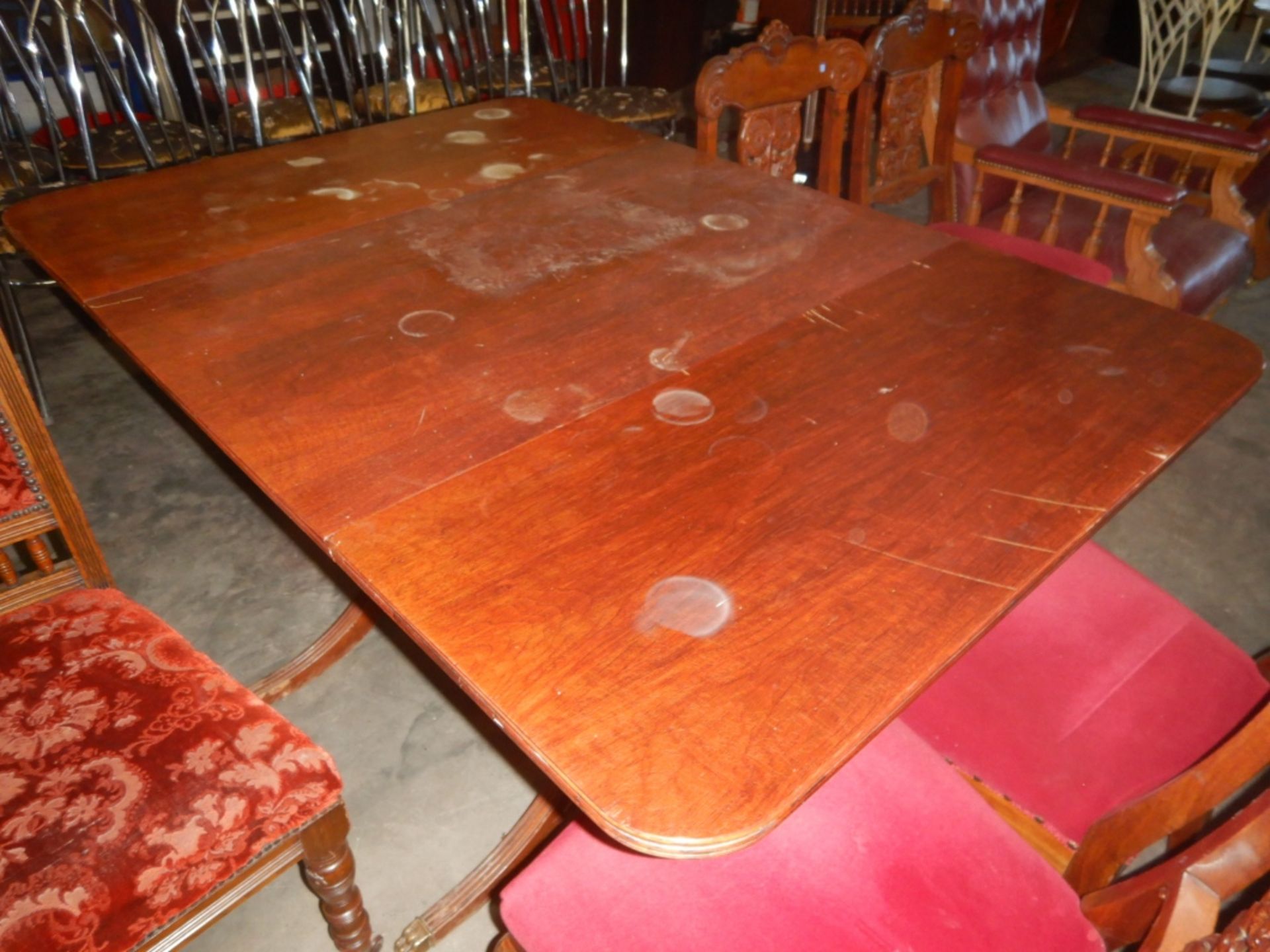 ANTIQUE DUNCAN PHYFE STYLE DROP LEAF TABLE AND CHAIRS (6) - Image 9 of 16