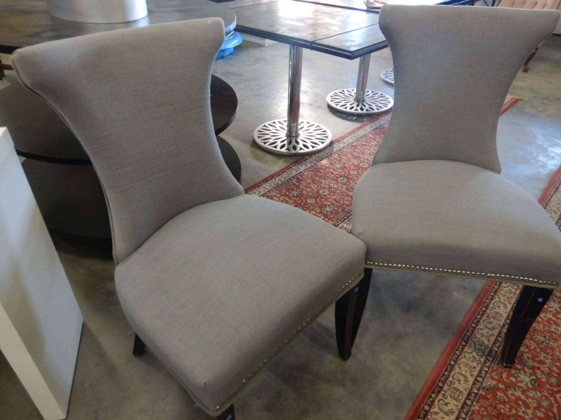 UPHOLSTERED, NAIL HEAD HIGH BACK DARK GREY CHAIRS (PAIR) - Image 2 of 2
