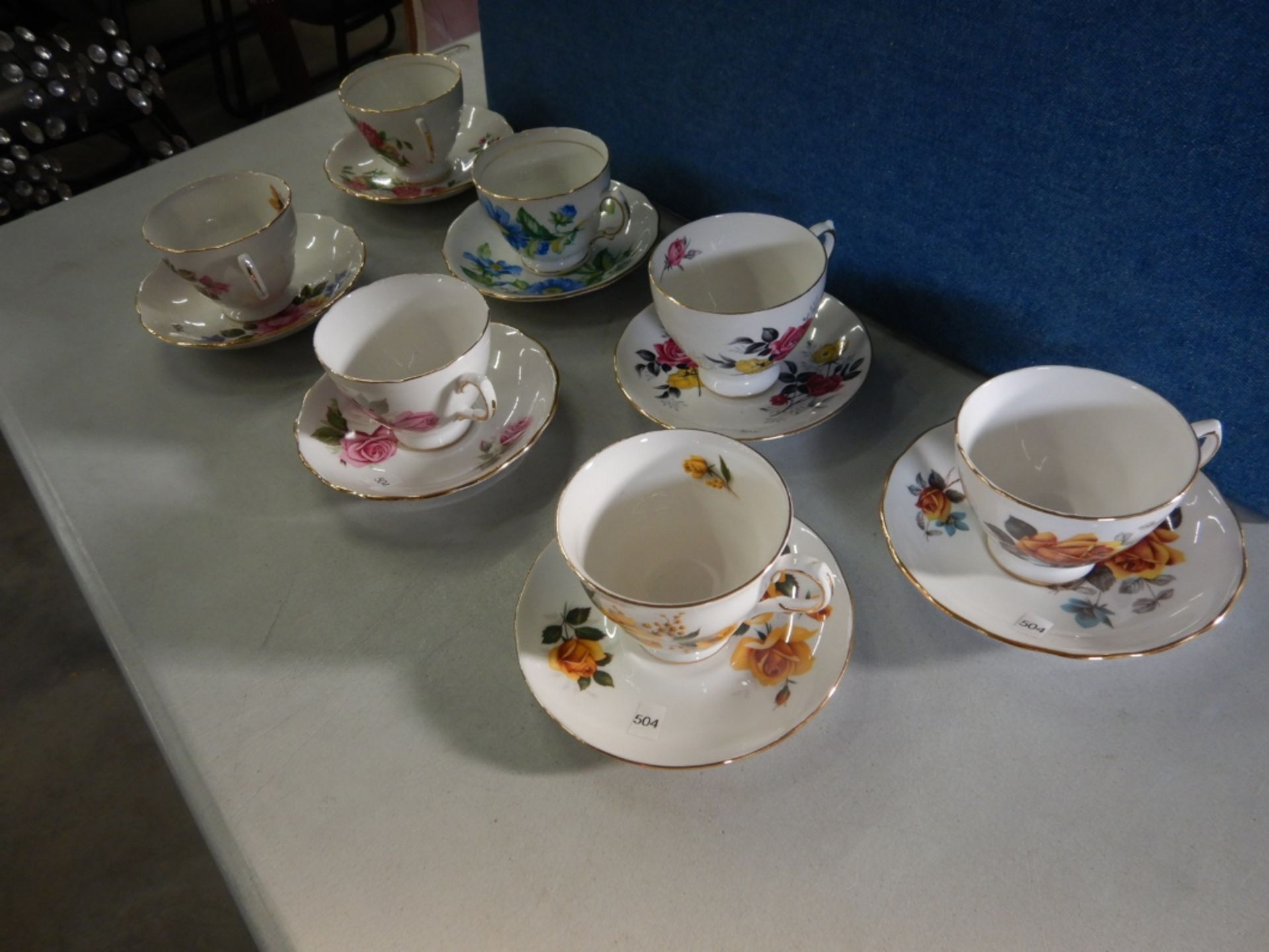 ANTIQUE TEACUPS & SAUCERS - MADE IN ENGLAND - LOT OF 7 - BONE CHINA #8273 - YELLOW FLOWERS, # - Image 2 of 33