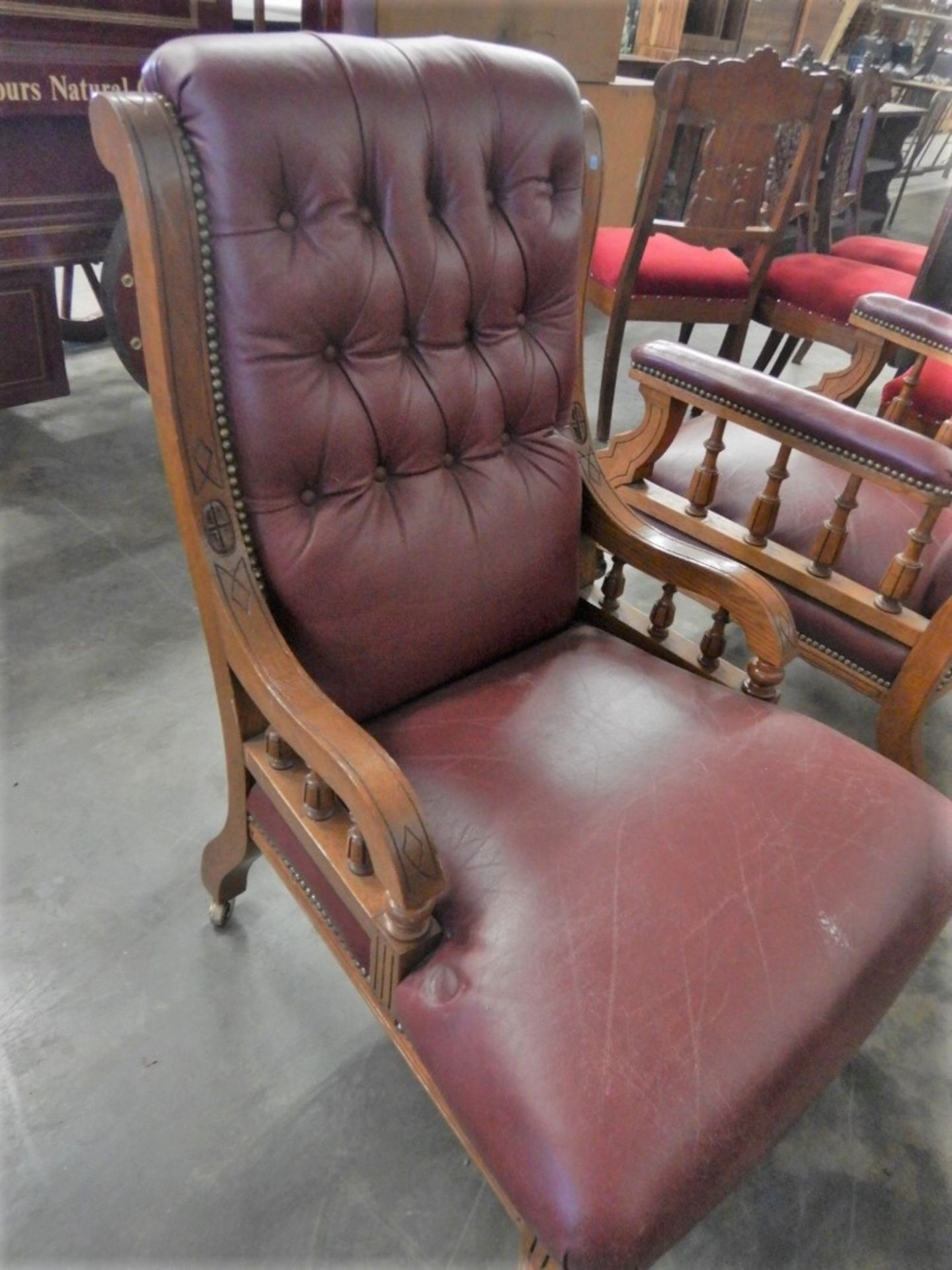 ANTIQUE LEATHER VICTORIAN HIS & HER LOUNGE CHAIRS (2) - Image 7 of 15